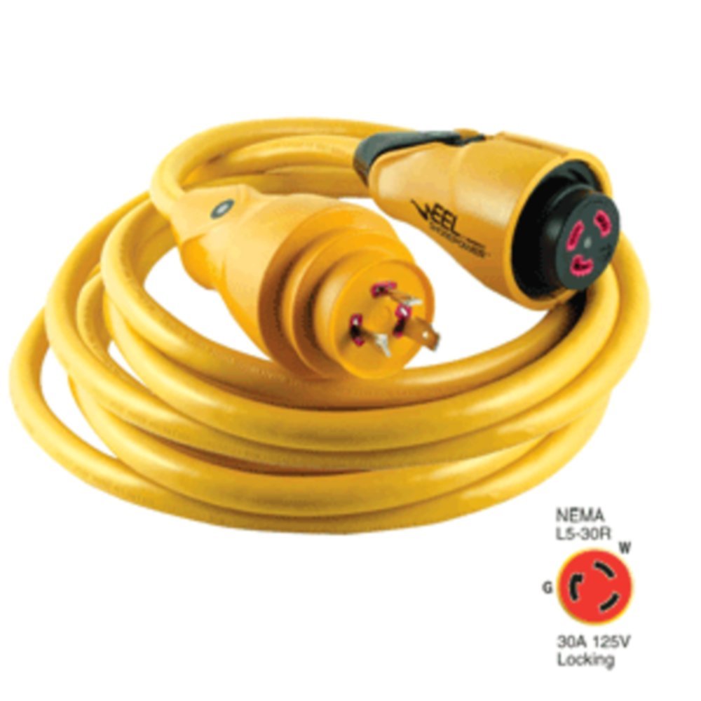 Marinco CS30-25 EEL 30 Amp 125V Shore Power Cord Set - 25 Feet Yellow Marine Grade RV & Boat Power Cable for Safe Docking & Shoreline Power Supply
