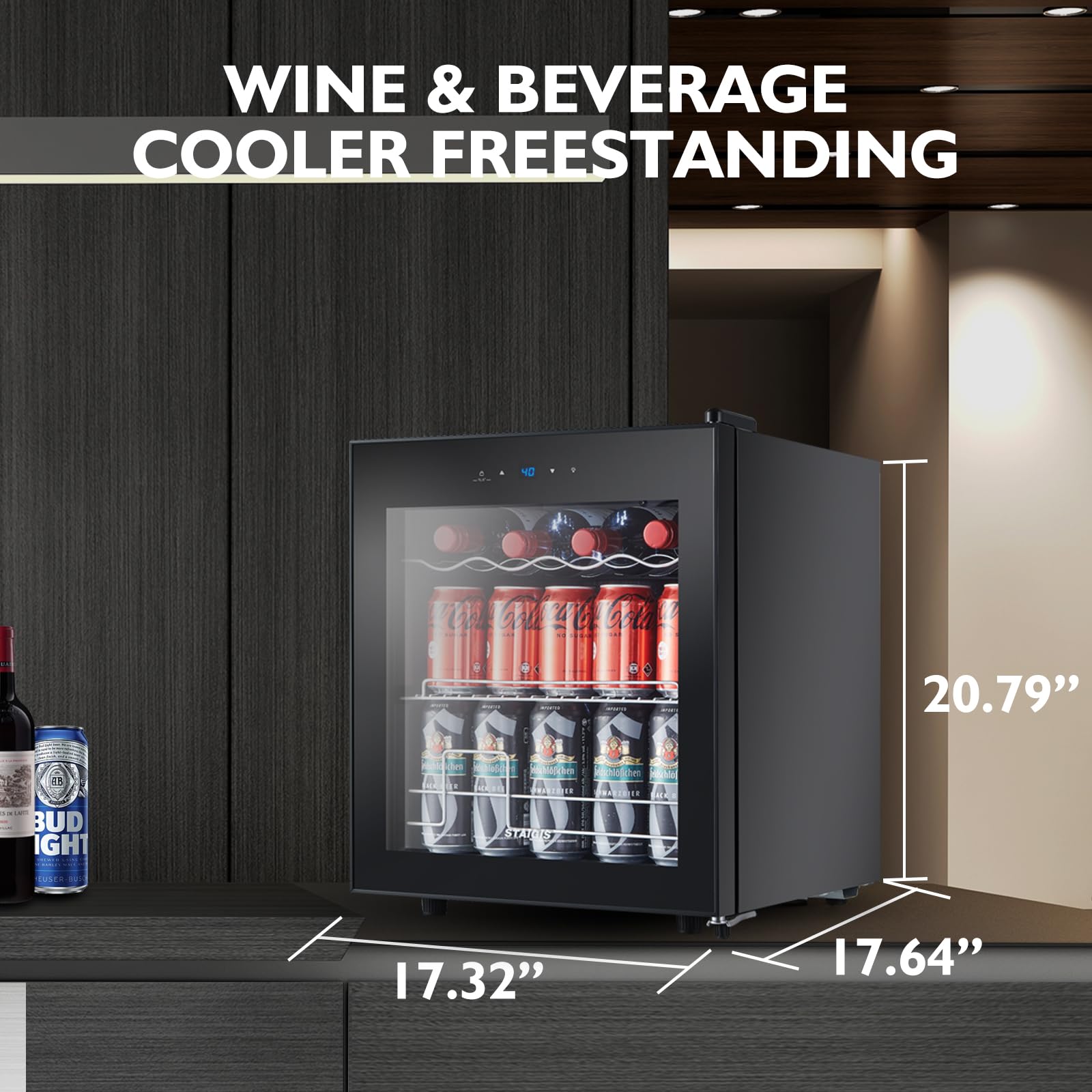 15 Bottle Mini Wine Fridge Freestanding - Digital Control Wine Cooler Refrigerator for Red & White Wine with Glass Door - Perfect for Home Bar, Kitchen Countertop & Office Use