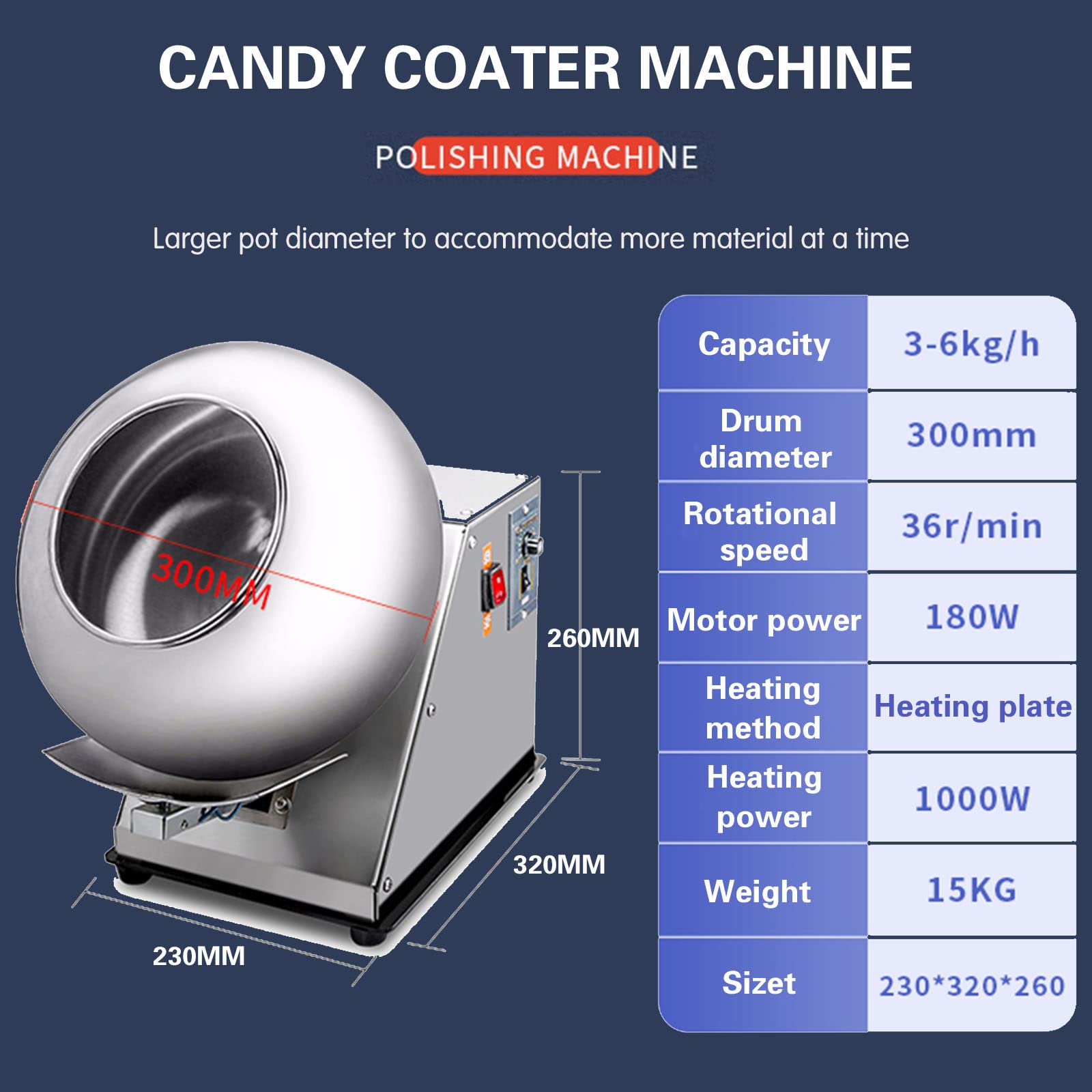 Automatic Tablet Coating Machine | Sugar & Chocolate Coating Machine | Commercial Nut & Candy Coating Equipment | 220V | Perfect for Small Businesses & Home Bakeries