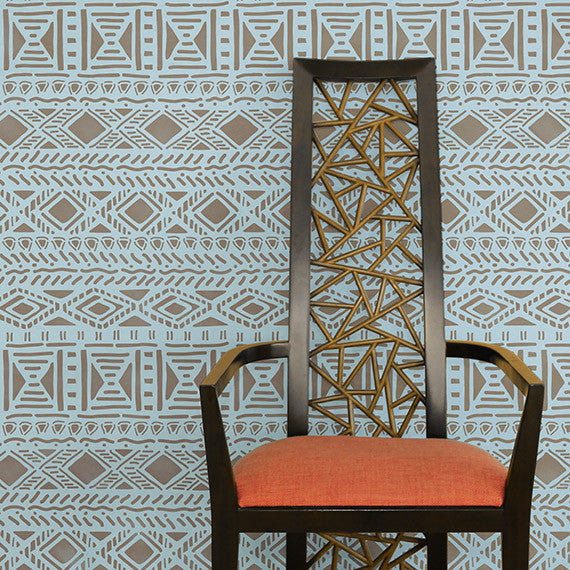Tribal Vibe Allover Wall Stencil - DIY Home Decor Stencil for Bohemian, Ethnic, and Geometric Wall Painting - Perfect for Living Rooms, Bedrooms, and Accent Walls