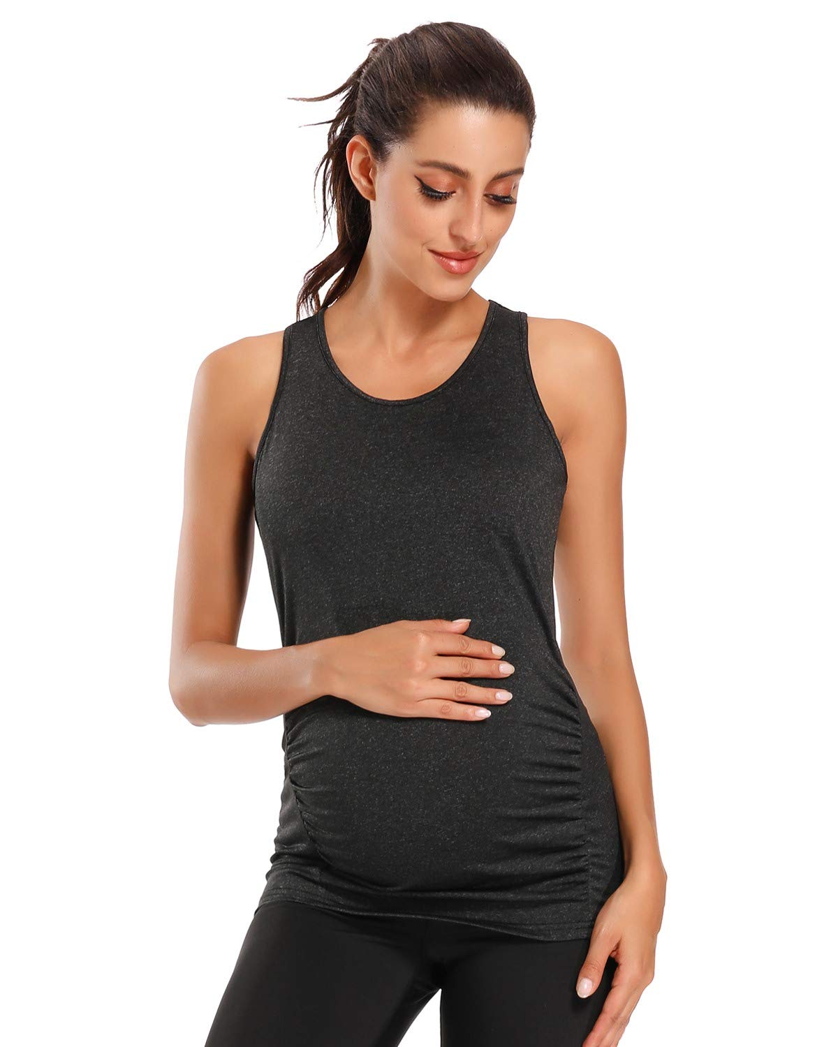 Glampunch 3-Pack Maternity Yoga Tops - Sleeveless Racerback Workout Shirts for Pregnant Women | Breathable Athletic Pregnancy Tank Tops | Perfect for Yoga, Gym & Everyday Wear