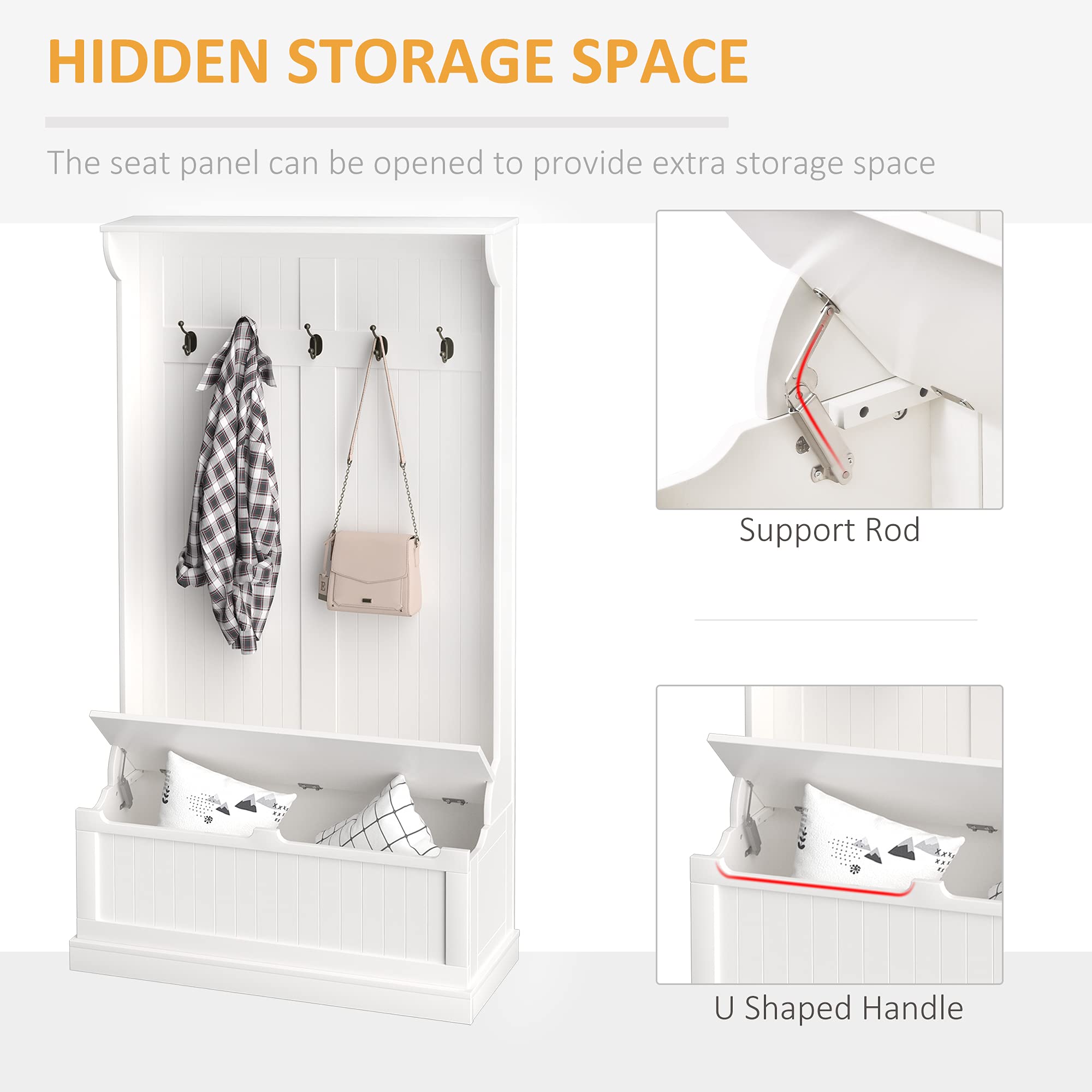 HOMCOM 3-in-1 Hall Tree with Shoe Storage & Coat Rack, Entryway Organizer with 5 Hooks & Shoe Bench, Cream White - Perfect for Small Spaces, Mudroom, Foyer & Apartment Entryway Organization