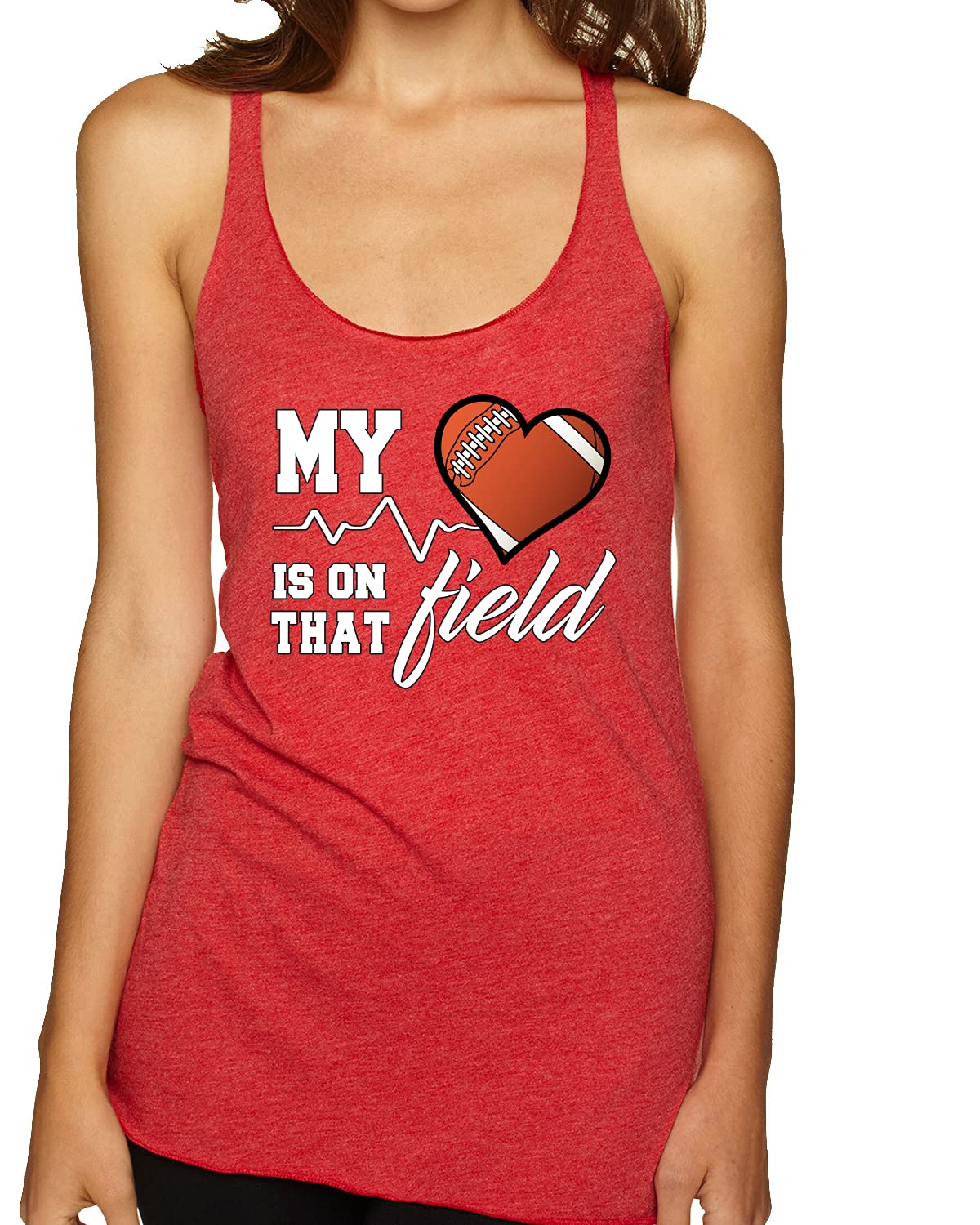 My Heart is On That Football Field Sports Tri-Blend Racerback Tank Top - Breathable Workout Top for Women, Soft Athletic Shirt for Running, Gym & Football Games