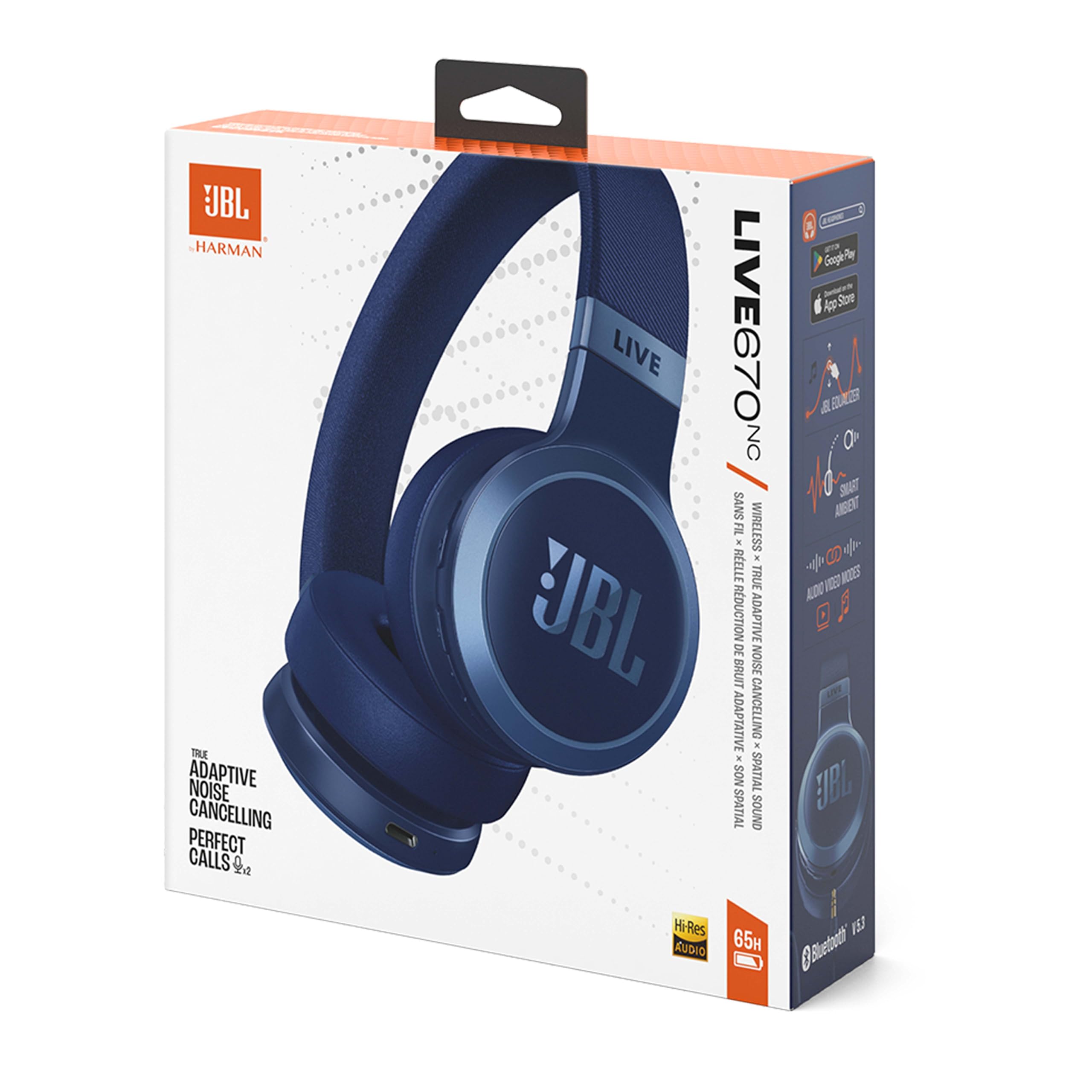 JBL Live 670NC Wireless Bluetooth Headphones with Active Noise Cancelling, 65-Hour Battery Life, On-Ear Comfort - Perfect for Travel, Work & Music Lovers (Blue)