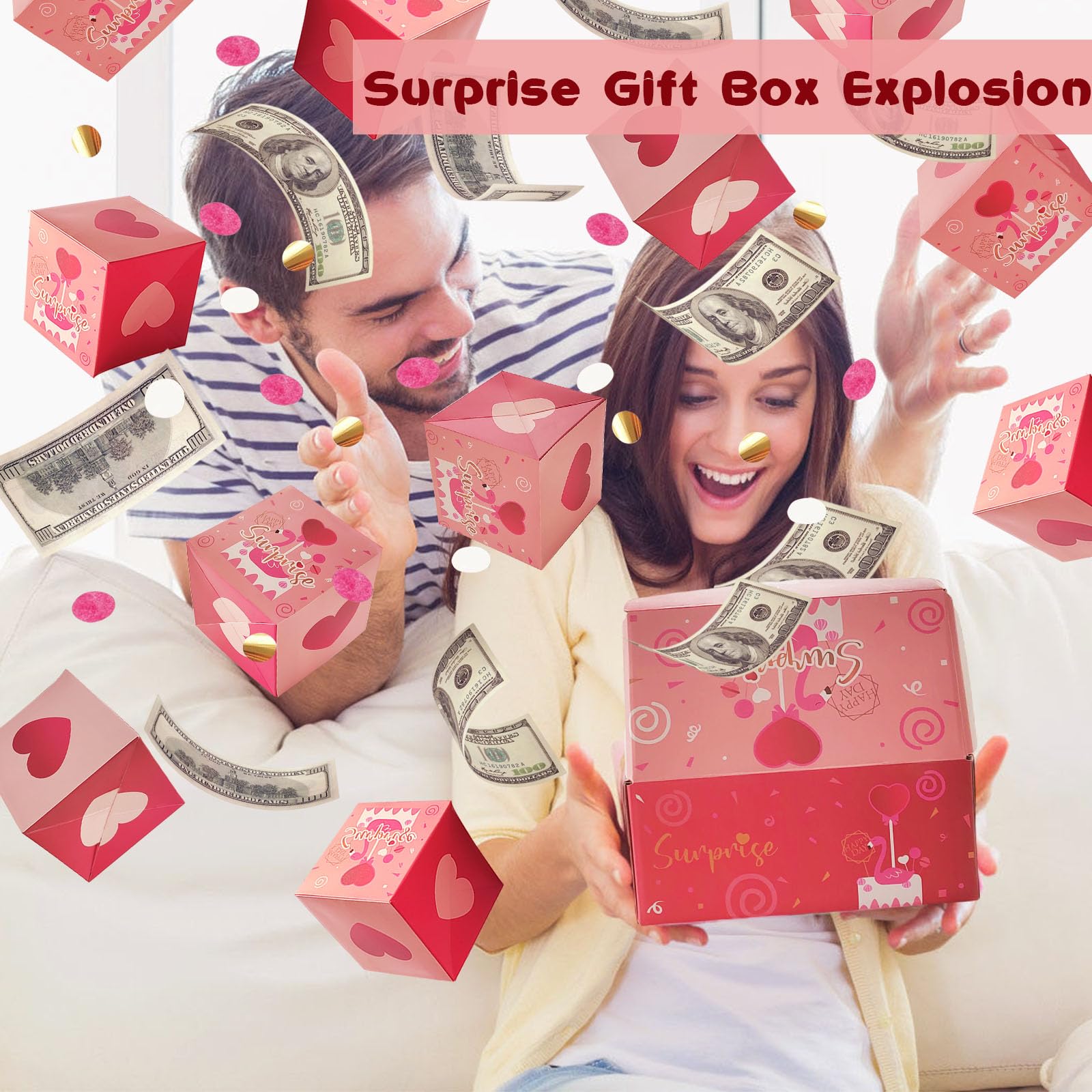 20 Bounce Unique Folding Money Explosion Gift Box with Confetti - Valentine's Day Proposal Birthday Anniversary Surprise Present - Perfect for Romantic Celebrations & Special Occasions