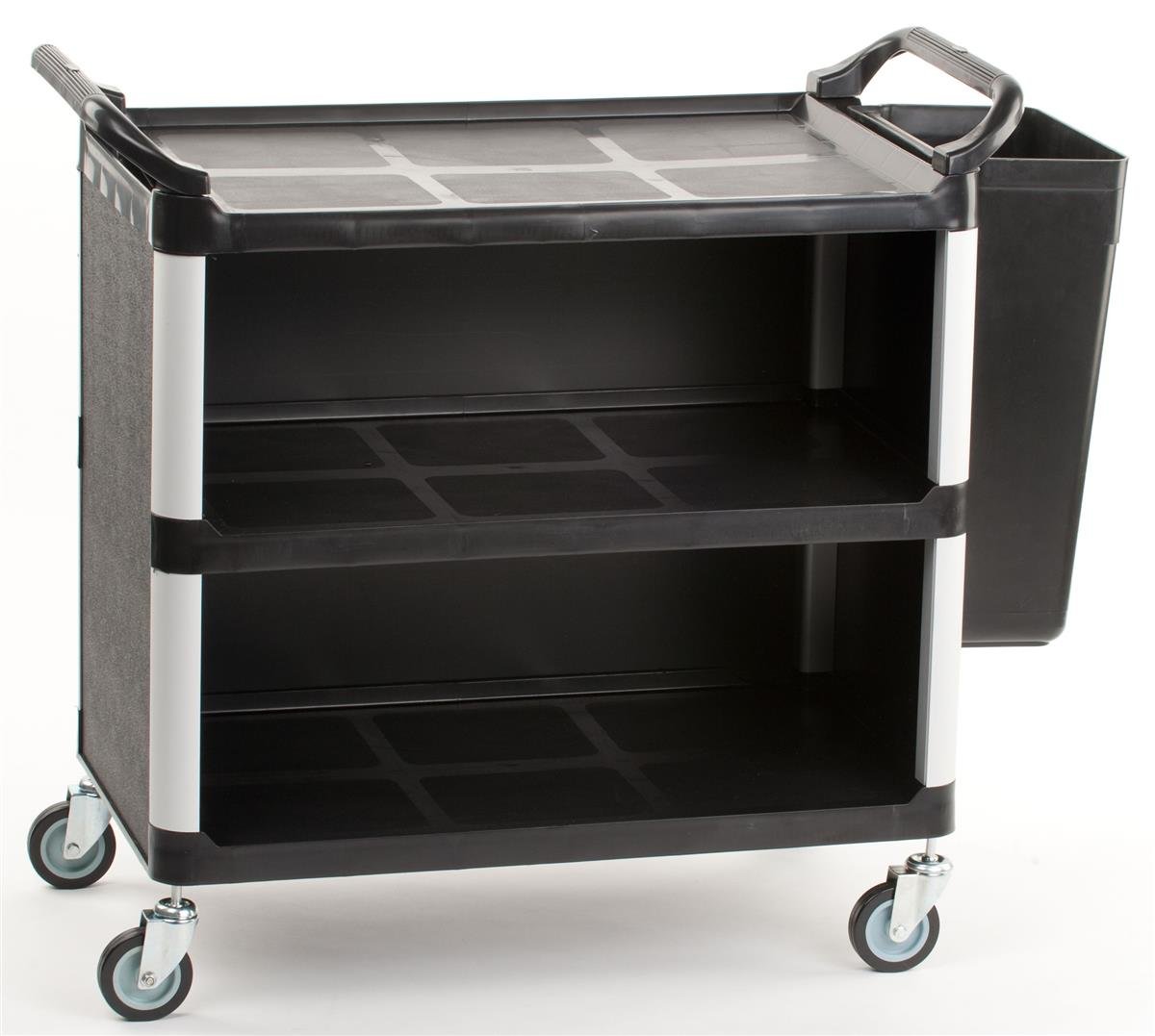 Heavy Duty Commercial Bus Cart with Trash Bin Attachment & Enclosed Storage - Organize Cleaning Supplies & Dishes - Perfect for School Cafeterias, Restaurants & Event Catering