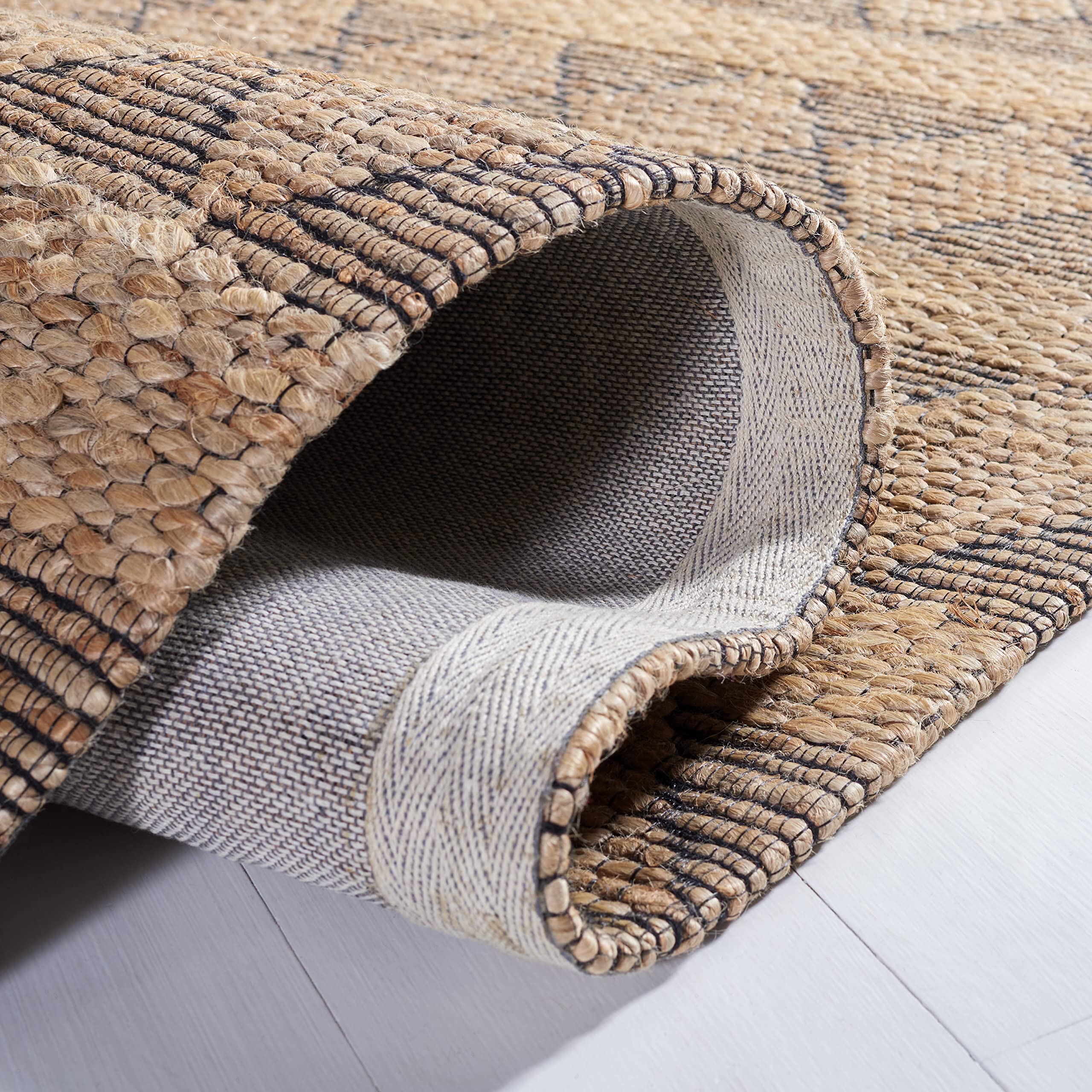 SAFAVIEH Natural Fiber Collection 8' x 10' Handmade Jute Area Rug - Natural/Black NFB551A - Perfect for Living Room, Dining Room & Bedroom Decor