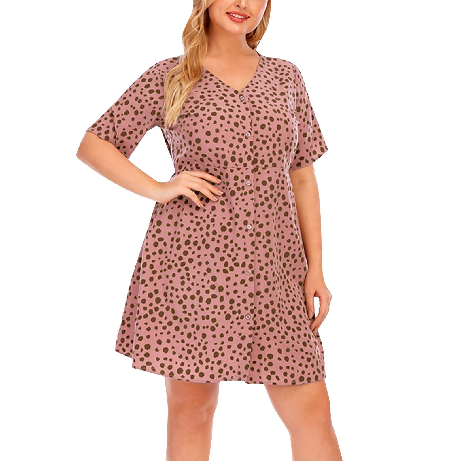 Plus Size Floral Wrap V-Neck Short Sleeve A-Line Dress for Women - Blue Summer Dress for Casual Wear, Office & Special Occasions