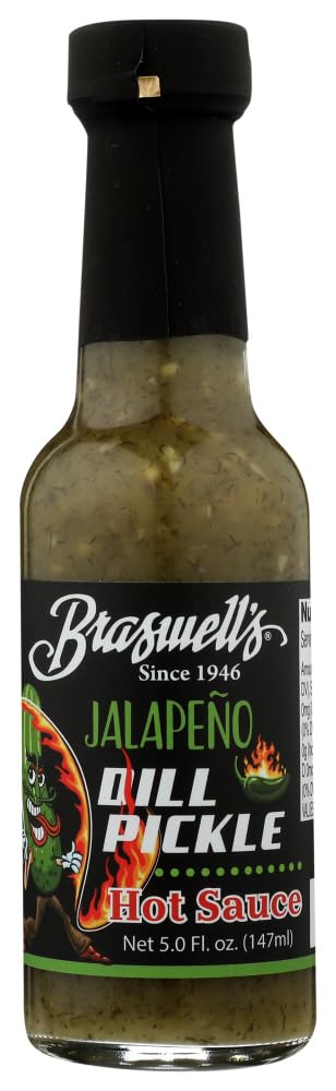 BRASWELL'S Jalapeño Dill Pickle Hot Sauce - 5 oz Bottle | Spicy & Tangy Flavor | Perfect for Burgers, Tacos, Wings & Bloody Marys