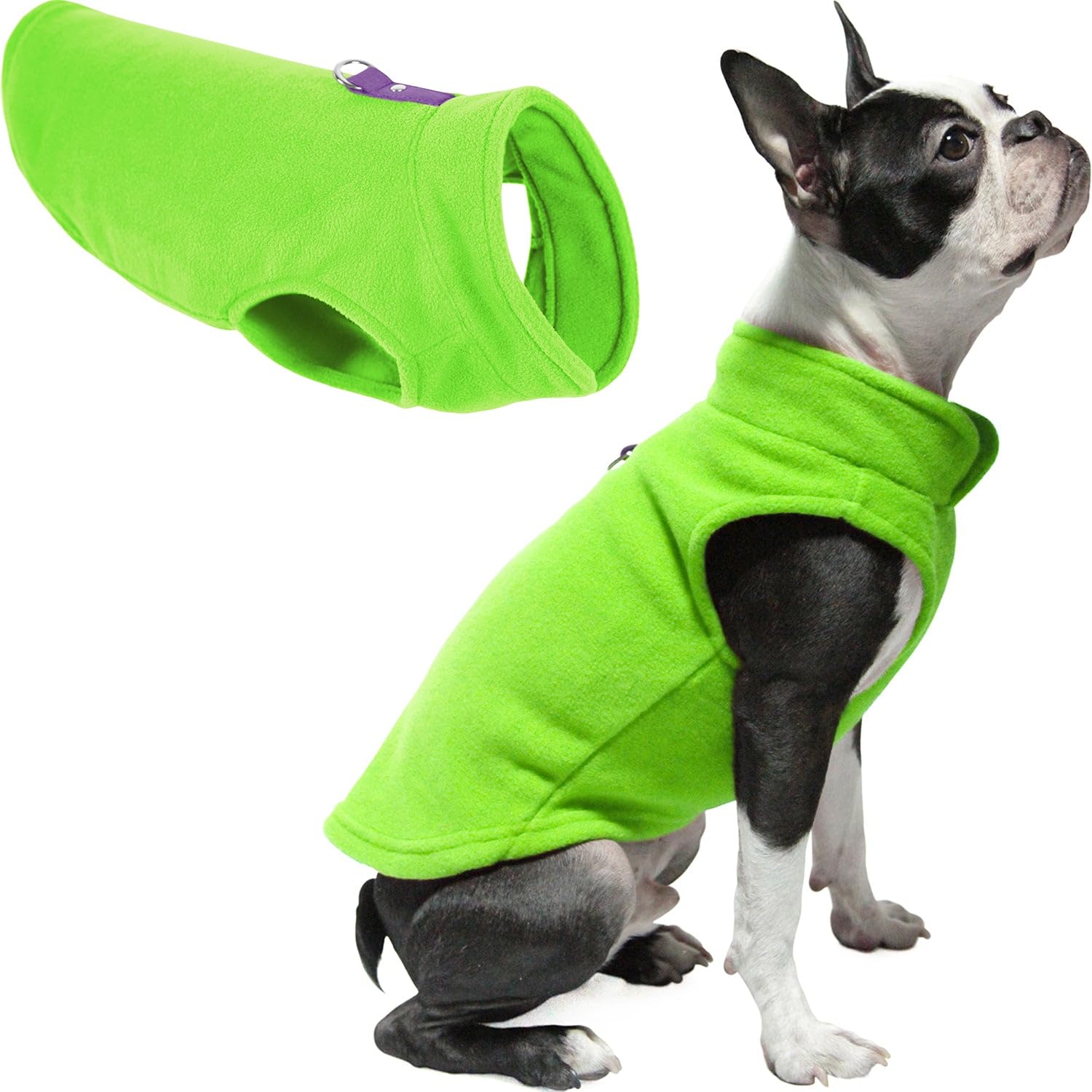 Gooby Fleece Vest Dog Sweater - Small Warm Pullover Fleece Jacket with O-Ring Leash for Small Dogs - Winter Dog Coat for Cold Weather - Perfect for Outdoor Walks & Indoor Comfort (Lime Green)