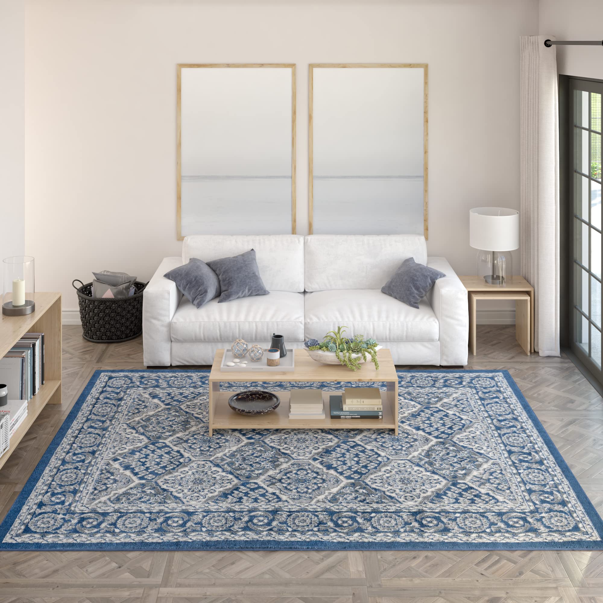 Universal Rugs Oxnard Area Rug 9' x 12.6' Navy Blue - Soft Non-Slip Living Room Rug for Bedroom, Dining Room & Home Decor