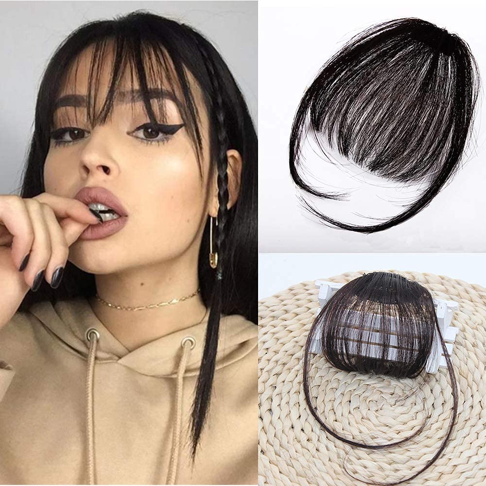 STAR WORK Clip in Bangs Human Hair Wispy Fringe with Temples - Natural Looking Hairpieces for Women, Flat Neat Bangs Hair Extension | Perfect for Daily Wear, Cosplay & Hairstyle Transformations