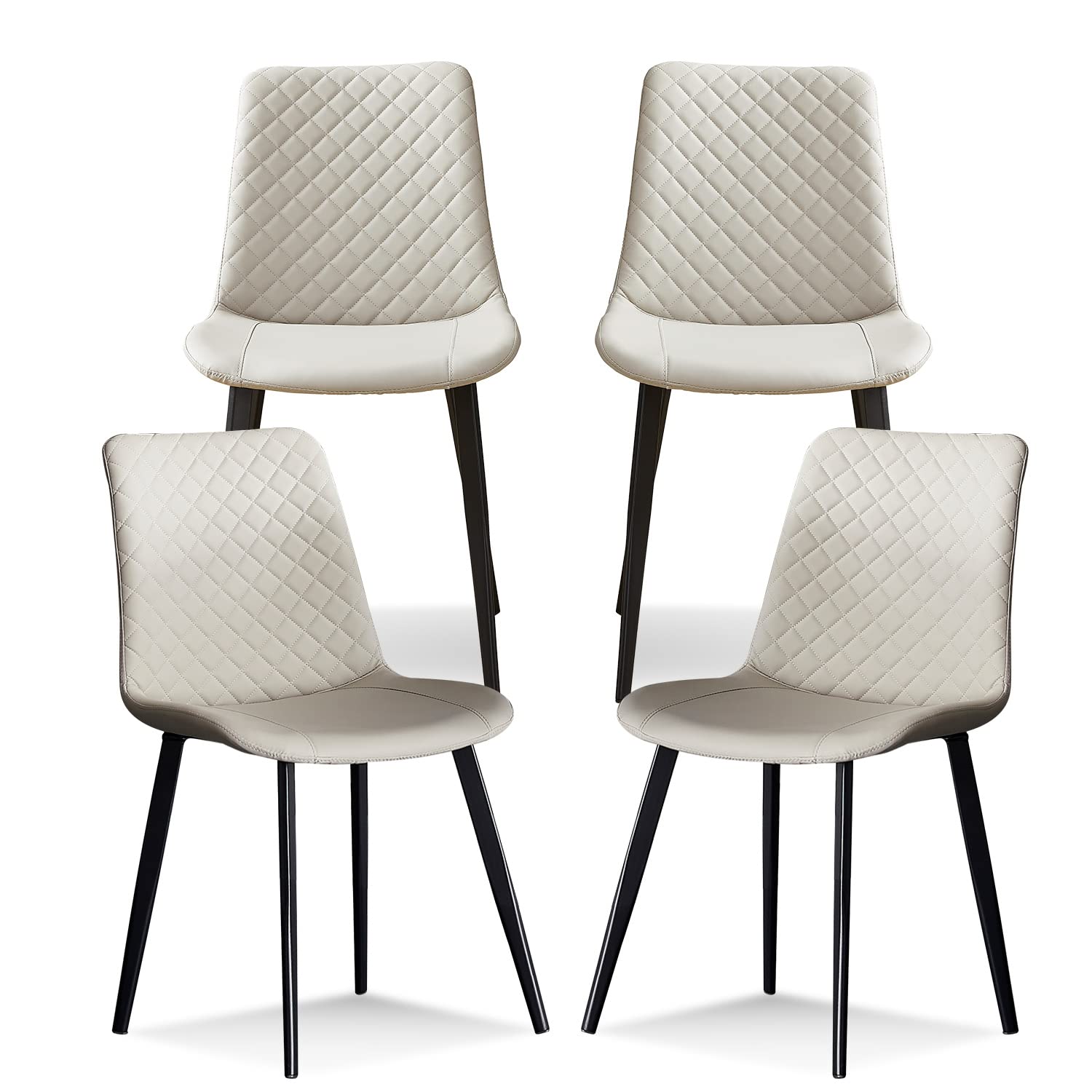 Seonyou Modern Dining Chair Set of 4 - Beige Upholstered Kitchen Chairs with Sturdy Metal Legs, Mid Century Design for Dining Room, Kitchen, and Restaurant Use