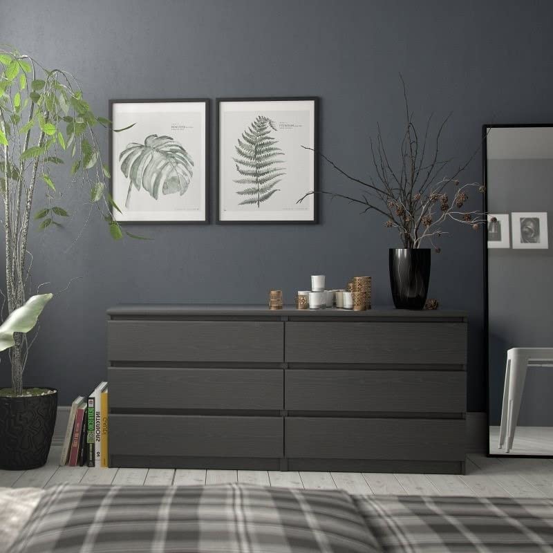 Home Square 3-Piece Black Woodgrain Bedroom Set - 6-Drawer Double Dresser & Two 2-Drawer Nightstands | Complete Bedroom Furniture for Master Bedroom, Guest Room & Small Spaces