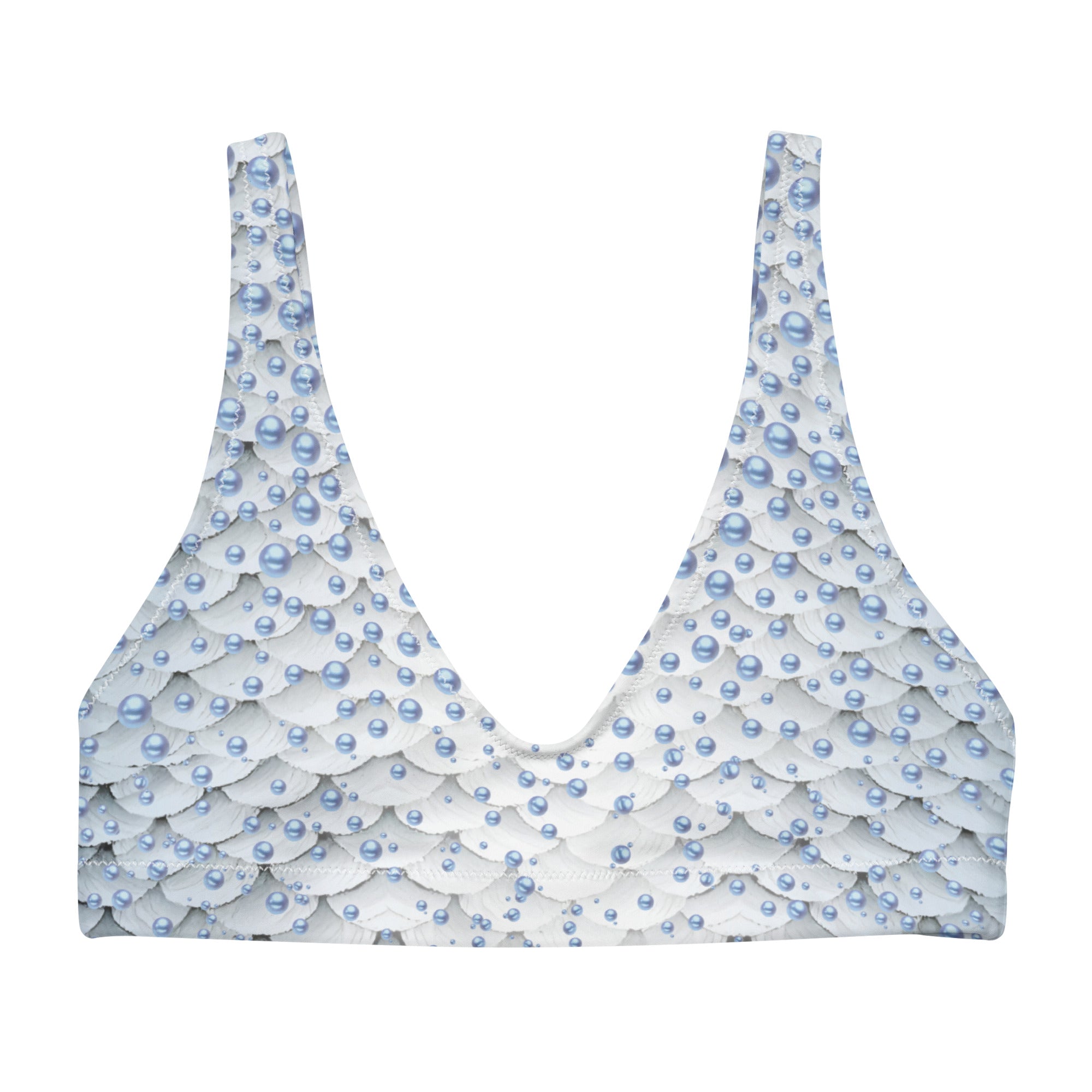 Wailea Women's Recycled Padded Bikini Top with Pearls - Sustainable Swimwear for Beach, Pool & Summer Vacations