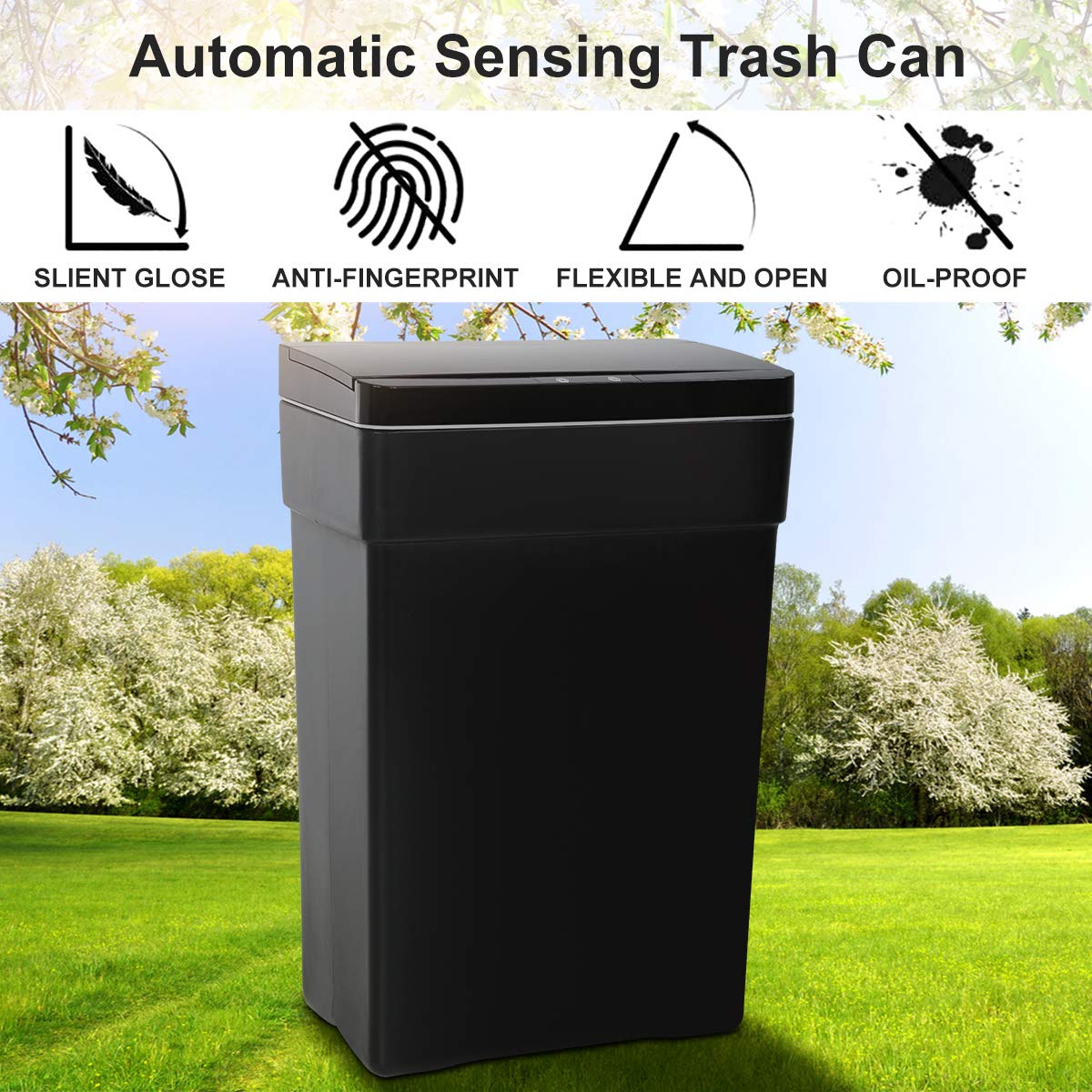 Automatic Motion Sensor Trash Can 13 Gallon/50L - Touchless Kitchen Garbage Bin with Lid, High Capacity Plastic Waste Basket for Bathroom, Bedroom, Home Office - Black (Ideal for Hands-Free Disposal in Busy Kitchens & Hygiene-Conscious Spaces)