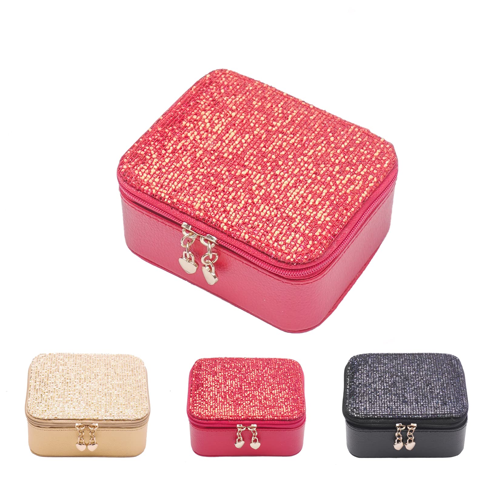 Portable Leather Jewelry Organizer Box for Women - Mini Travel Jewelry Case with Earring & Ring Storage - Perfect Gift for Travel, Home & Office Use (Red)