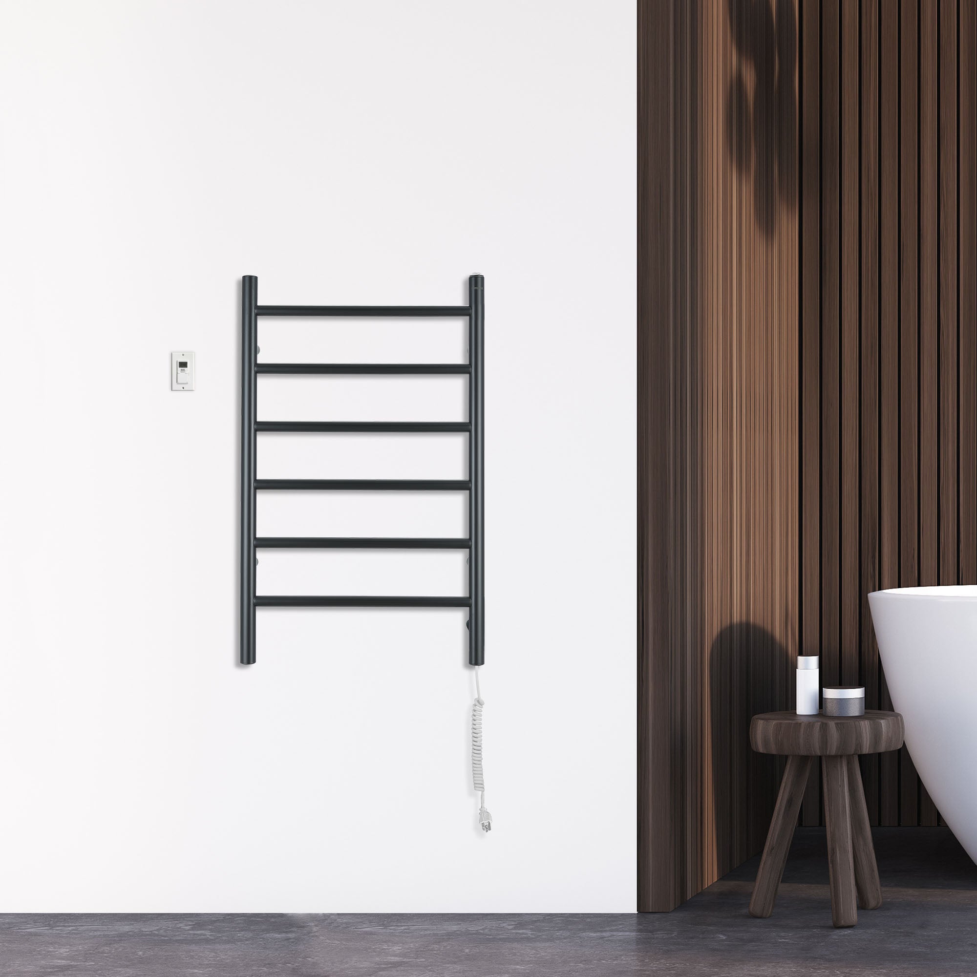 Ancona Comfort 6 Wall Mount Electric Towel Warmer - Plug In or Hardwire Installation with Timer - Matte Black Finish for Bathroom, Spa & Luxury Home Use