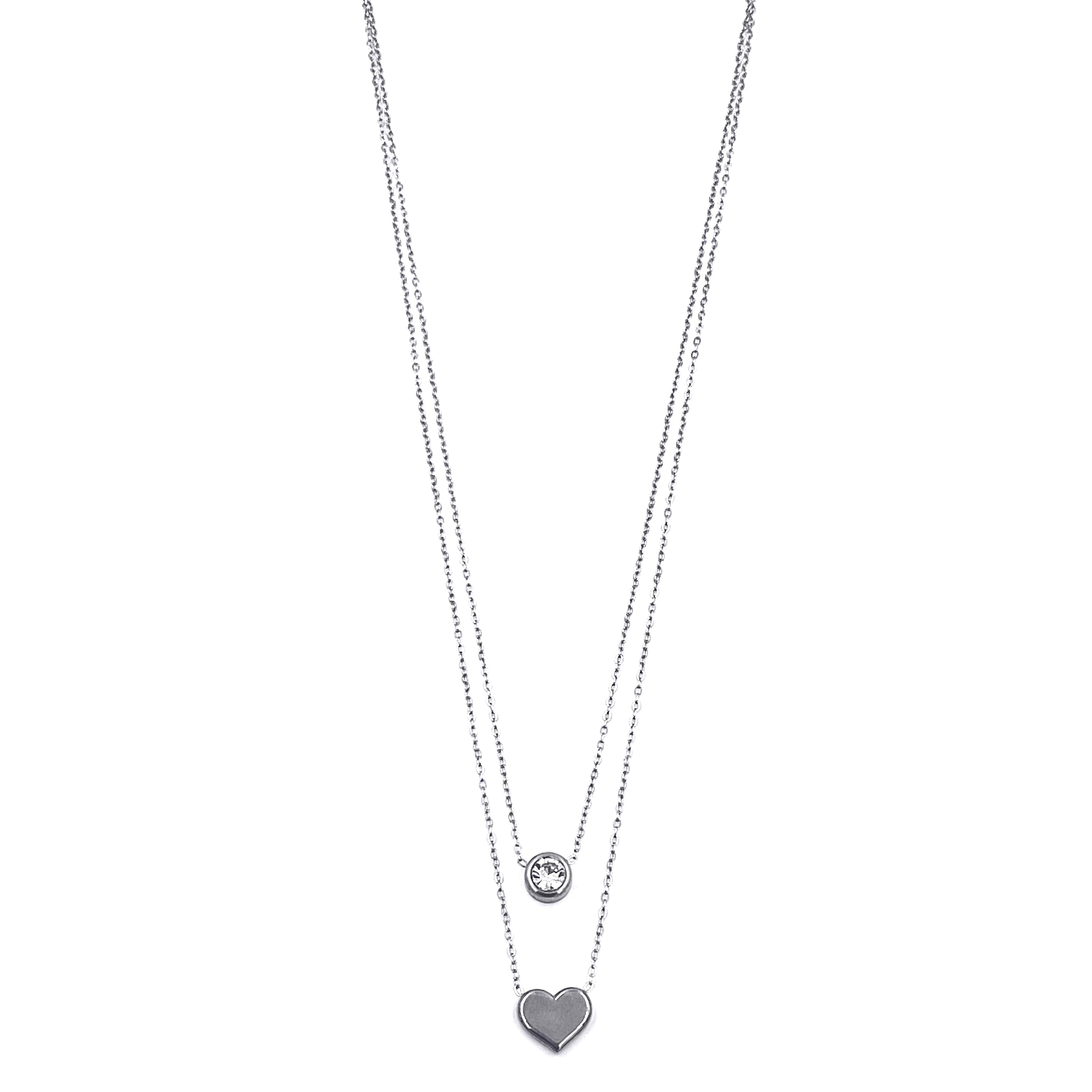 Ashley Gold Sterling Silver Double Chain CZ & Heart Pendant Necklace for Women | Elegant Layered Jewelry Gift for Valentine's Day, Anniversary & Special Occasions