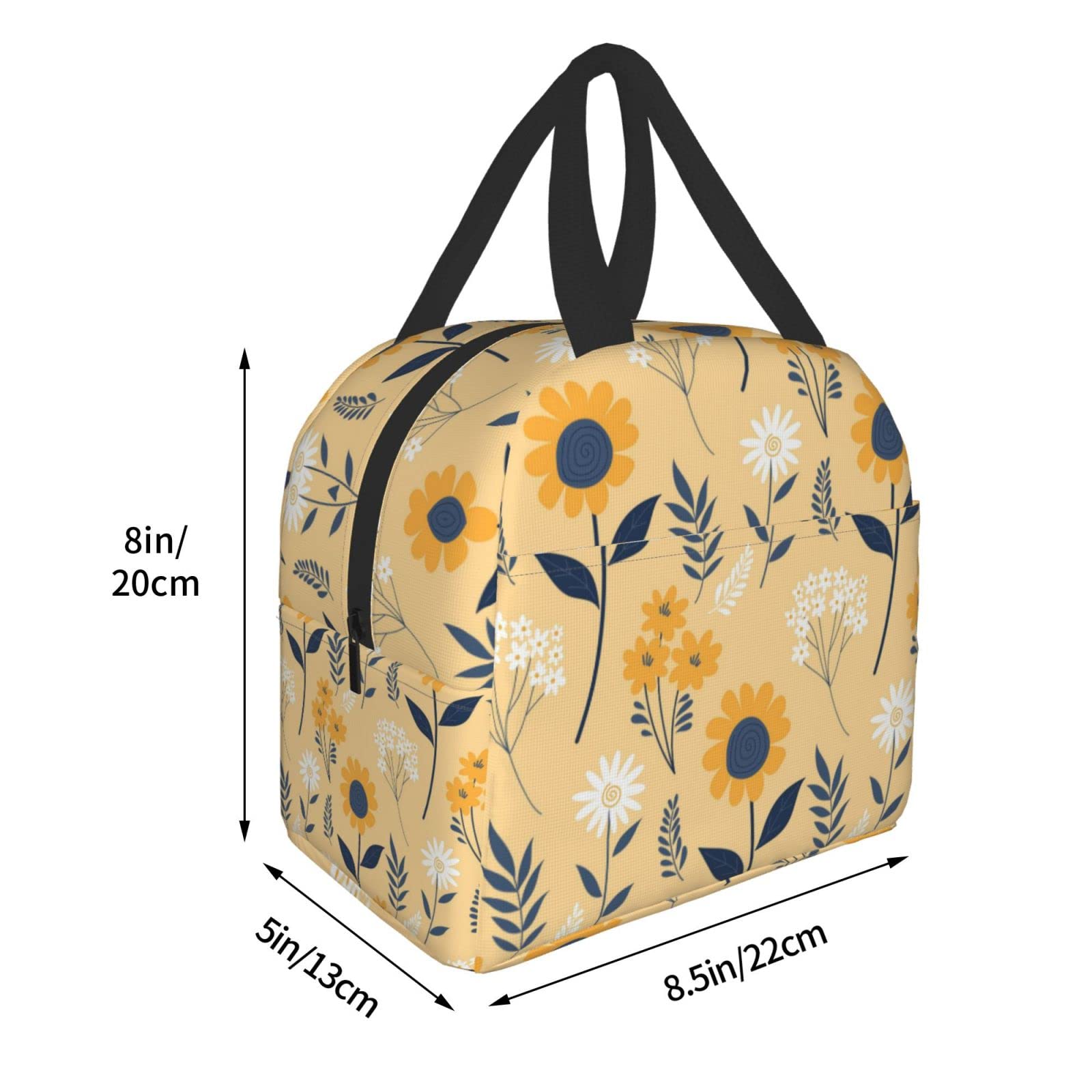 Floral Sunflower Insulated Lunch Bag - Reusable & Leak-Proof Portable Lunch Box for Men & Women - Perfect for Work, School, Travel, Picnic & Outdoor Activities