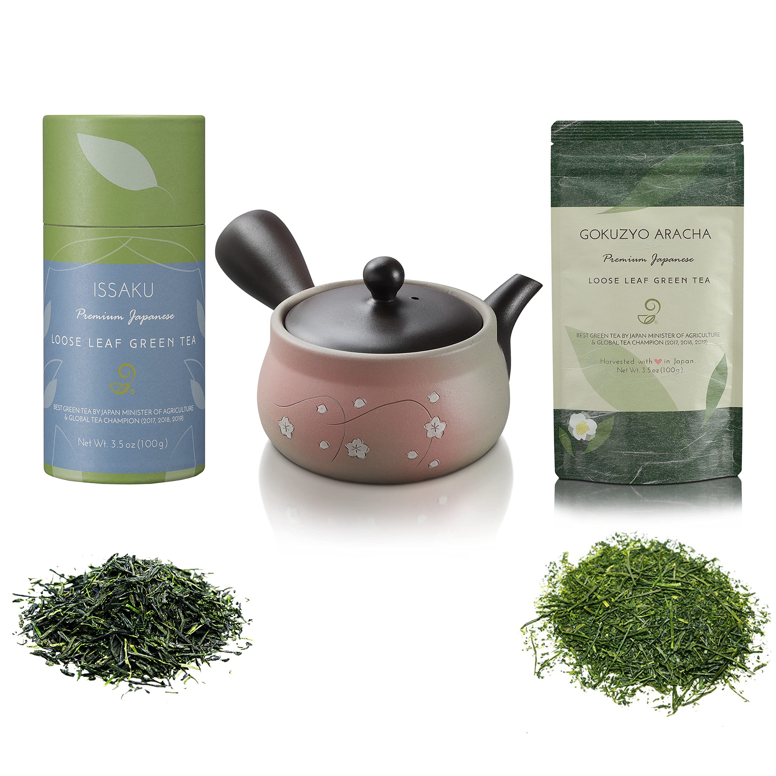 Premium Japanese Green Tea Set - Issaku & Gokuzyo Aracha Teas with Tokoname Kyusu Teapot | 3-Piece Authentic Japanese Tea Collection | Perfect for Tea Ceremonies, Gifts & Daily Relaxation