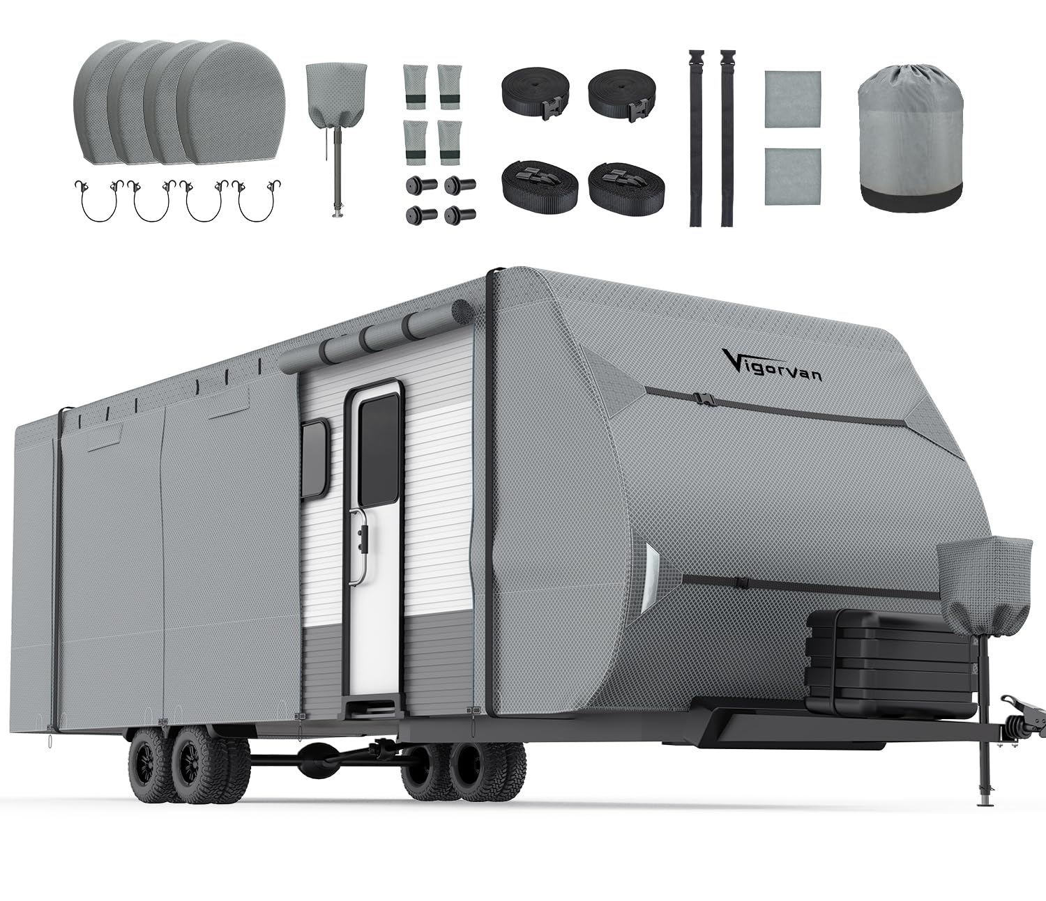 Vigorvan Upgraded 7-Layer RV Cover - Windproof Camper Cover for 24-27FT Travel Trailers & Toy Haulers | Includes Tongue Jack Cover, Extra Windproof Ropes & Gutter Covers | Perfect for Outdoor Storage, Winter Protection & Long-Term RV Shelter