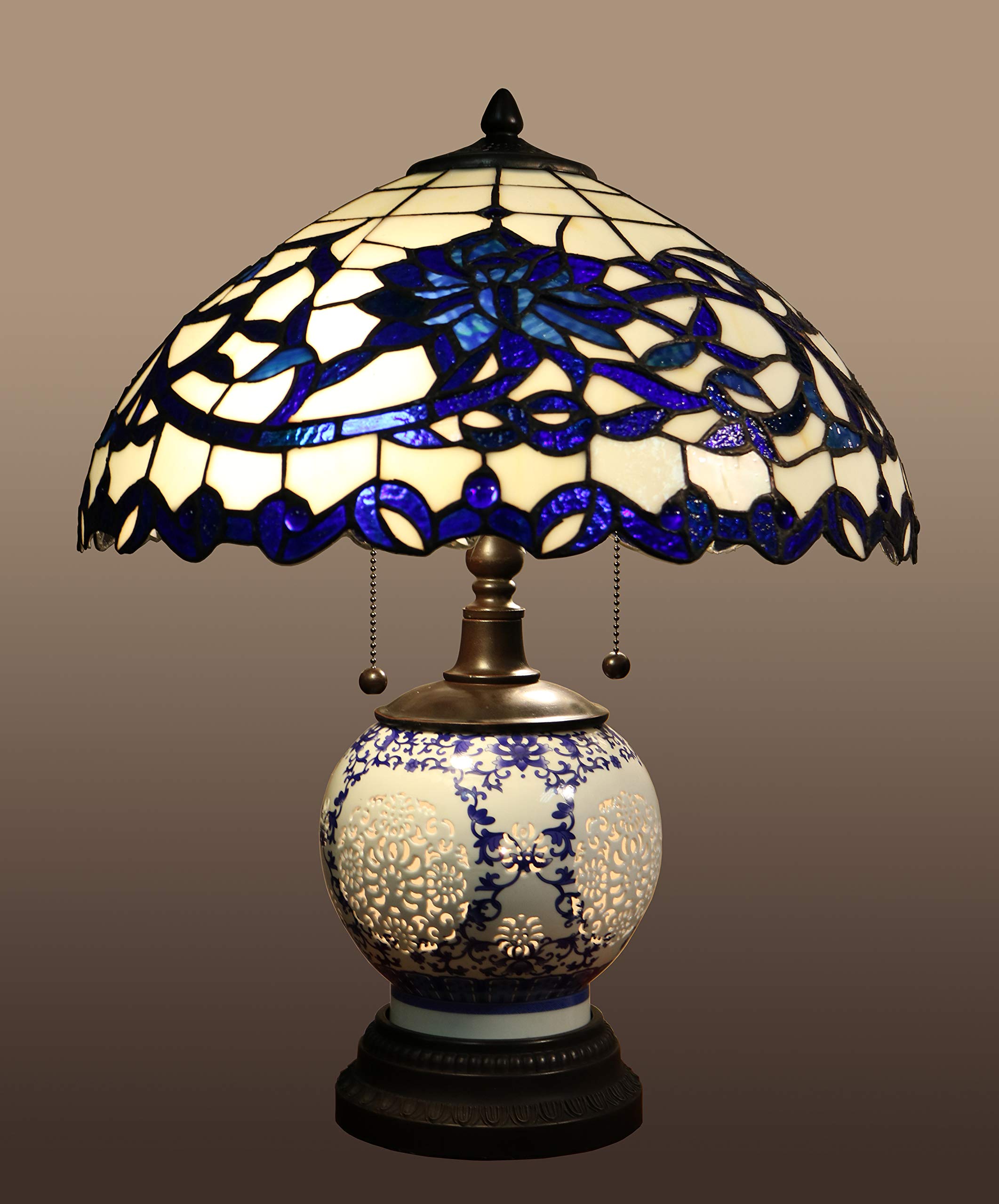 Tiffany-Style Table Lamp with Blue Glass - 3-Light Double-Lit 21-Inch Decorative Lamp for Living Room, Bedroom & Office | DYL451-743 Akiko Collection