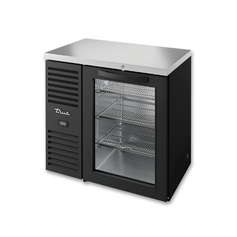 36 Inch Commercial Back Bar Refrigerator with Glass Door - Black Powder Coated Finish - Perfect for Bars, Restaurants, and Entertainment Venues