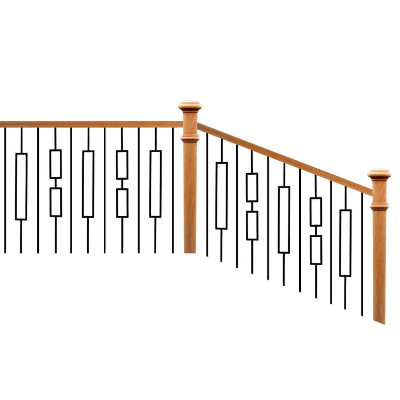 10-Pack S11 Wrought Iron Balusters - 1/2-inch Hollow Rectangle Metal Spindles in Satin Black for Deck & Stair Railing | Durable Decorative Iron Balusters for Porch, Patio, and Outdoor Staircase Safety