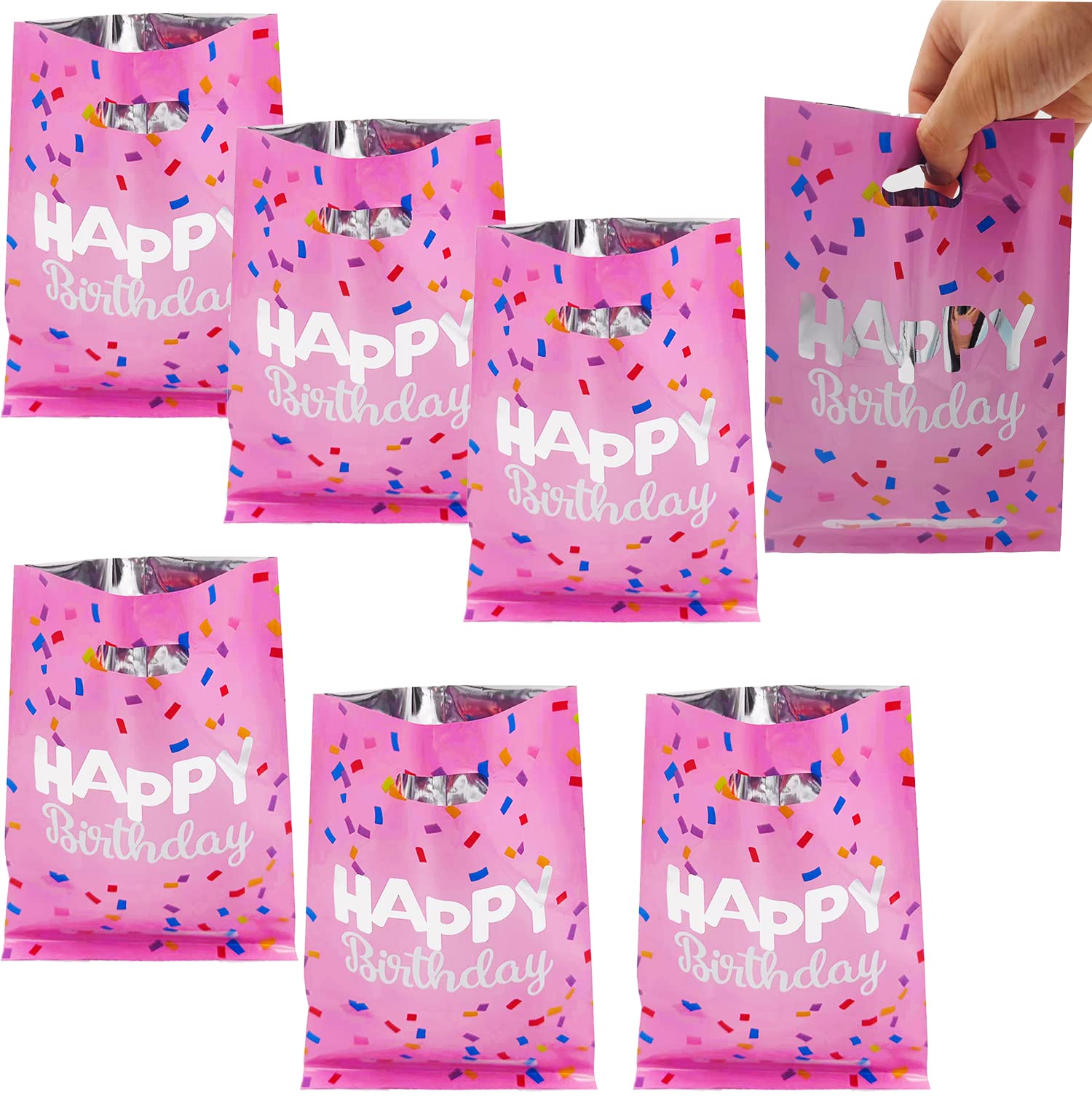 30 Pack Pink Happy Birthday Party Favor Bags - Plastic Candy Gift Bags for Kids, Baby Showers & Birthday Decorations - Bulk Goodie Bags for Party Favors, Classroom Rewards & Celebration Events
