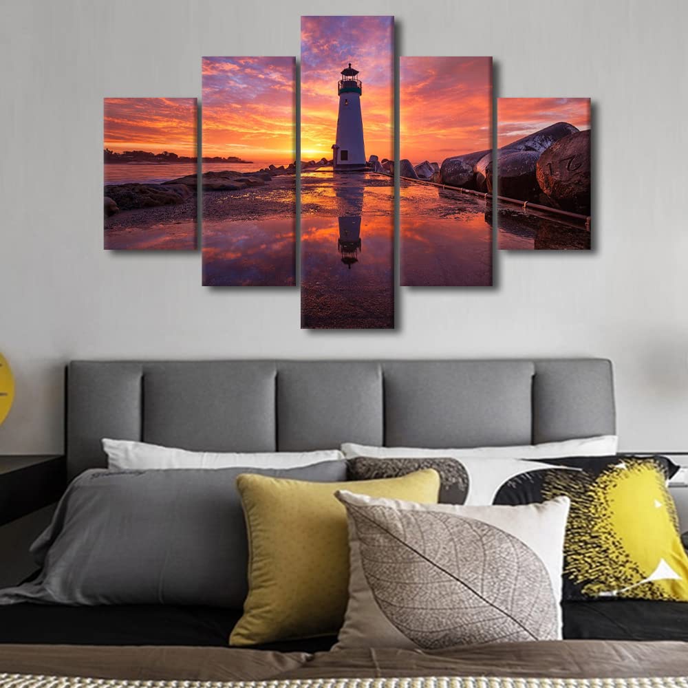 5-Piece Lighthouse Sunset Canvas Wall Art Set - 60