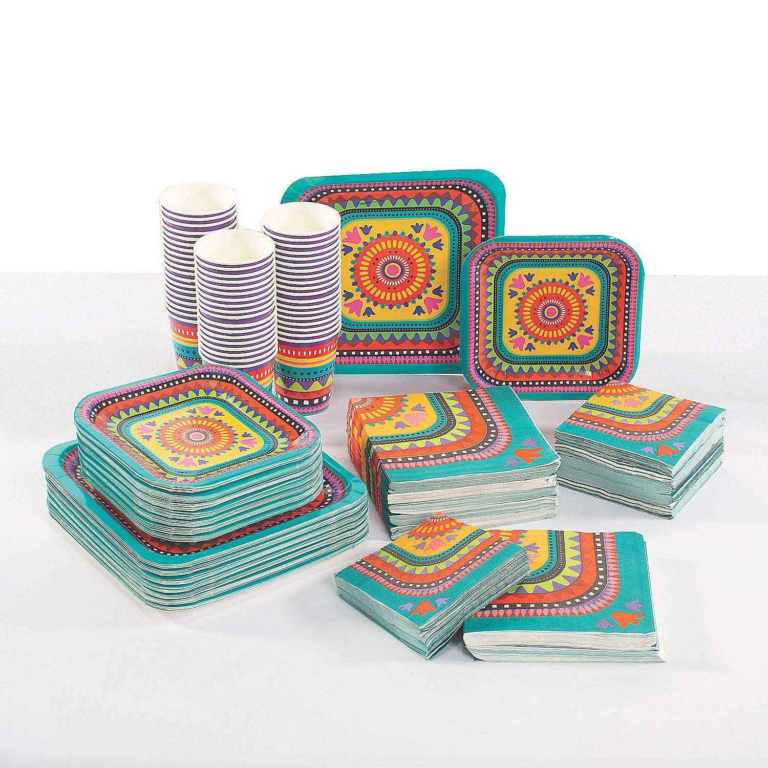 Bright Fiesta Tableware Set for 50 Guests - 392-Piece Party Supplies & Decorations Kit - Perfect for Birthday, Wedding, and Holiday Celebrations