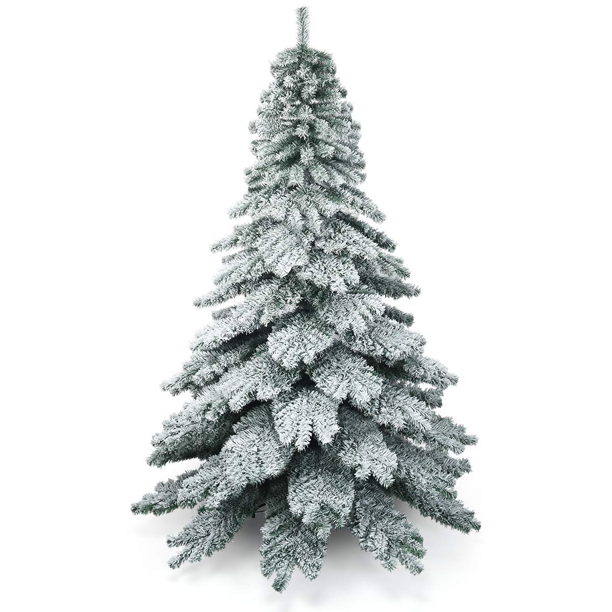 GOFLAME 7.5ft Snow Flocked Artificial Christmas Tree with Metal Stand - Realistic Hinged Fir Tree | 100% PVC Material | Easy Setup for Holiday Decor | Perfect for Living Room, Office & Christmas Party Decorations