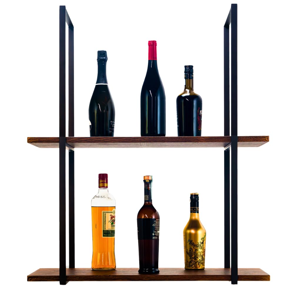 Yelloo Hanging Ceiling Shelf - 75cm Brown/Walnut Wooden Bar Shelf with Glass Holder for Kitchen, Garden & Home Decor - Perfect for Storing Bottles, Plants & Decorative Items