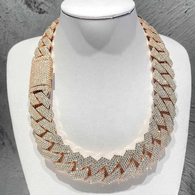 18K Gold Moissanite Cuban Link Tennis Chain Necklace for Men - Iced Out Hip Hop Jewelry - Perfect for Parties, Gifts & Everyday Wear