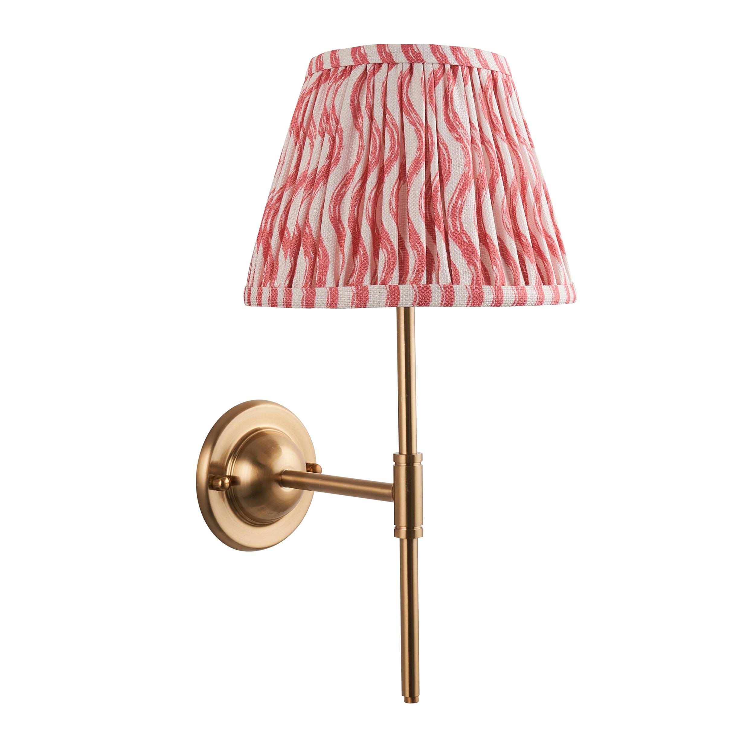 Brass Dome T Bar Wall Light with 20cm Coral Pink Ripple Shade - Perfect for Bedroom, Living Room, and Hallway Lighting
