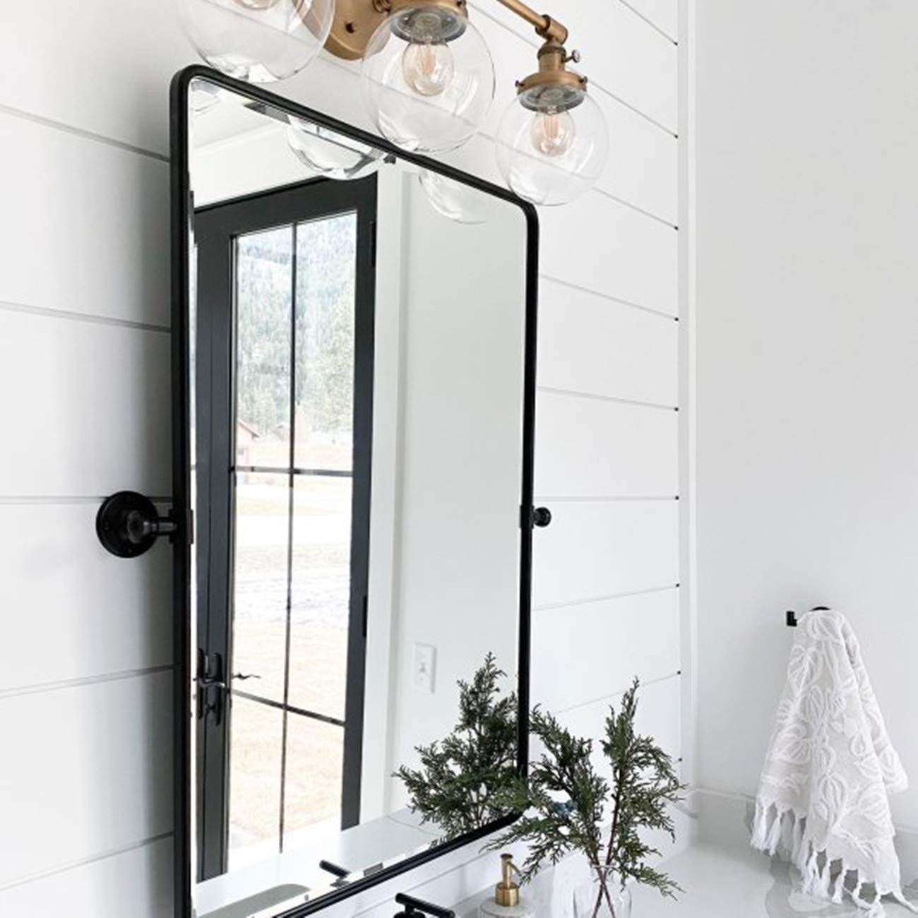 TEHOME 20x24 Inch Pivot Mirror for Bathroom - Matt Black Tilt Beveled Rectangle Wall Mirror with Metal Frame - Adjustable Vertical Vanity Mirror for Makeup, Shaving & Home Decor