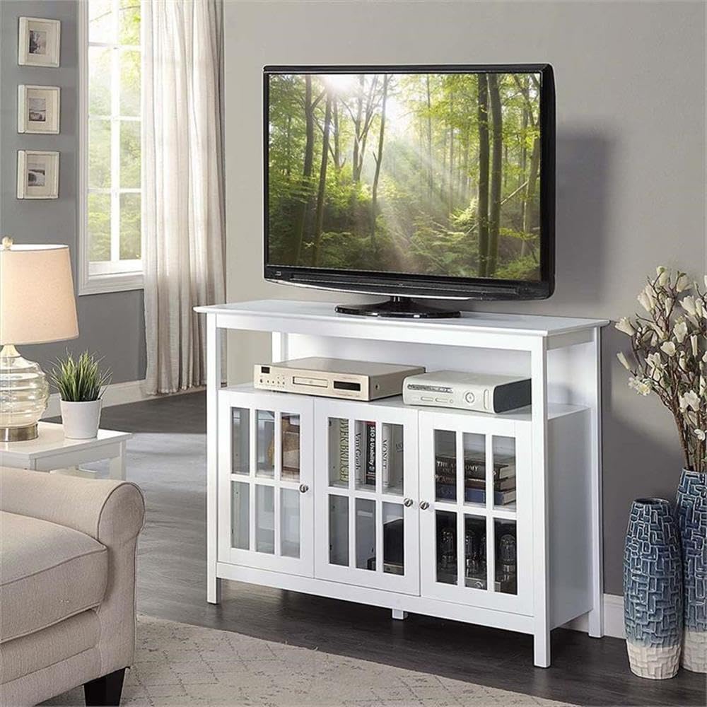 Convenience Concepts Big Sur Deluxe TV Stand - 55 Inch Entertainment Center with Storage Cabinets & Shelves, White - Perfect for Living Room, Bedroom & Home Theater Setup