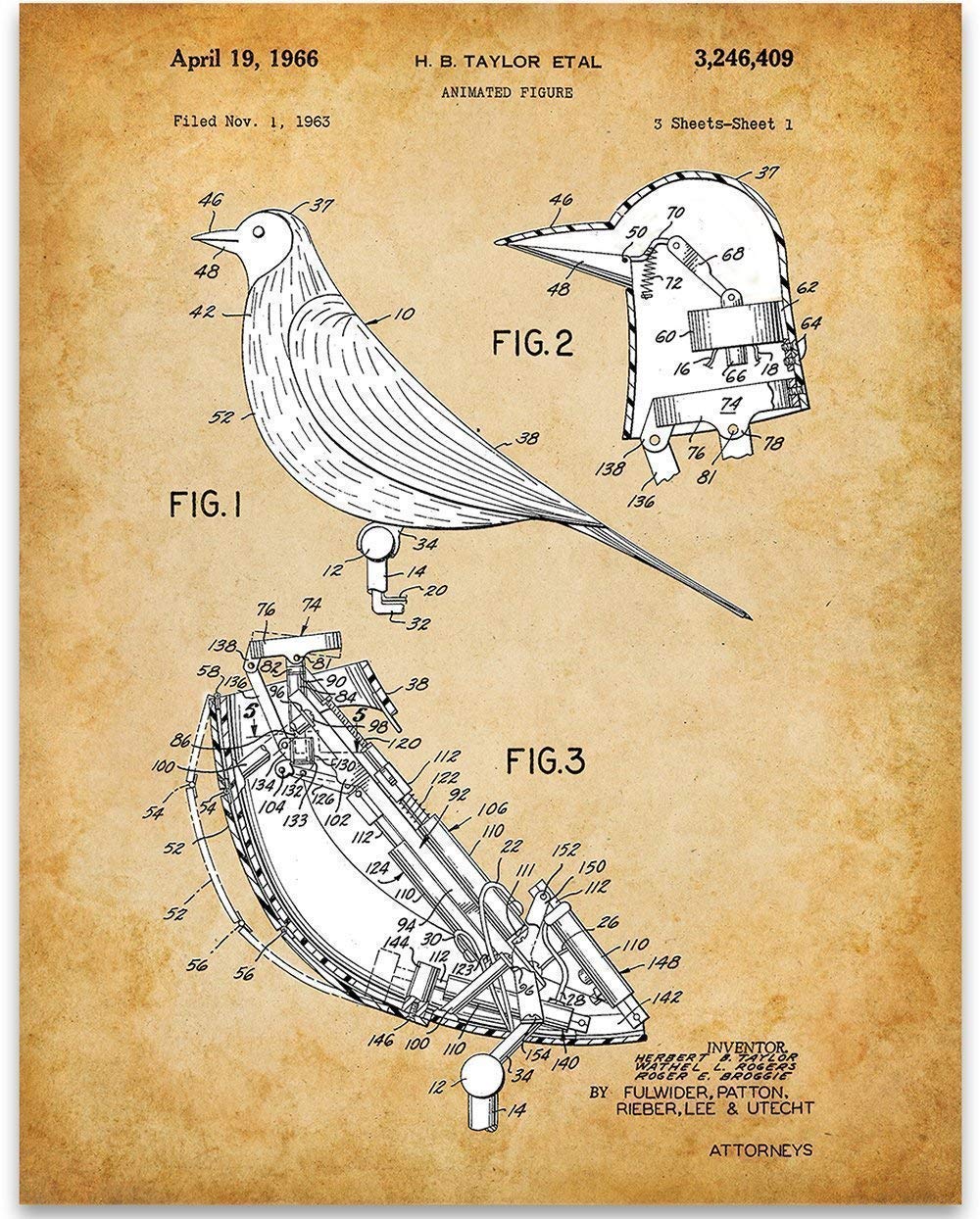 Disney Talking Bird Patent Print Poster - Vintage Disneyland Attraction Art, 11x14 Unframed Wall Decor | Perfect for Kids Room, Disney Fan Gifts & Housewarming Presents | Great for Disney Themed Bedrooms, Playrooms and Collector Displays
