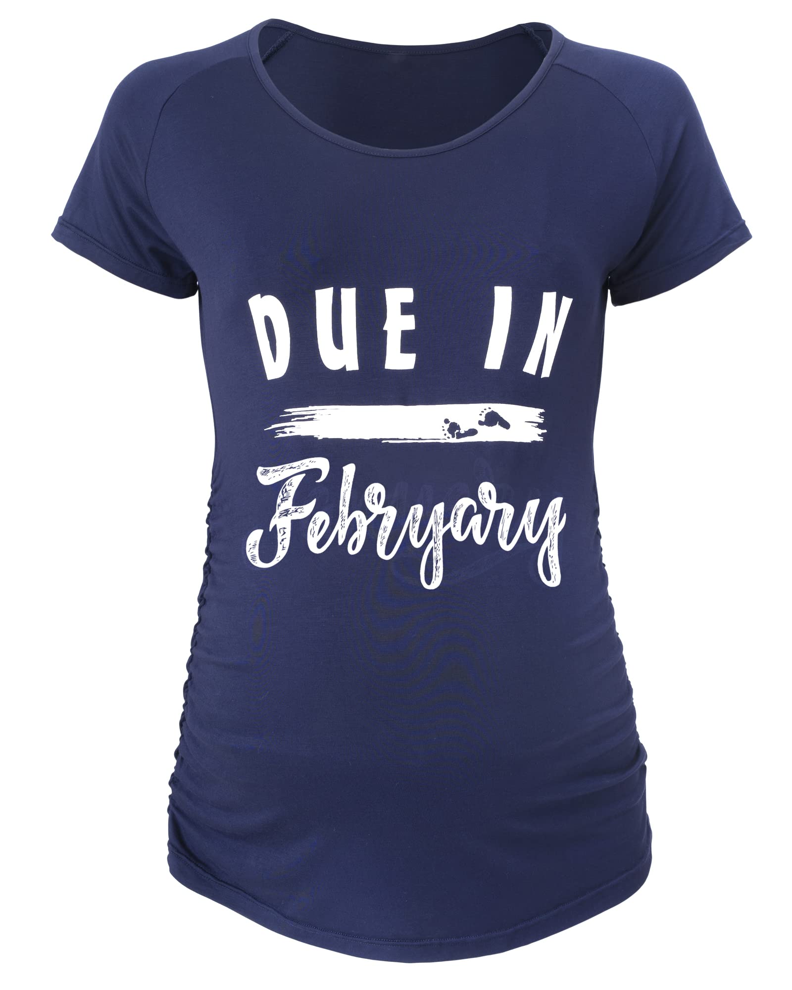 Funny Pregnancy Shirts for Women - Due in Maternity Tee with Ruched Sides | Graphic Maternity Tops for Casual Wear & Baby Showers | SUNNYBUY