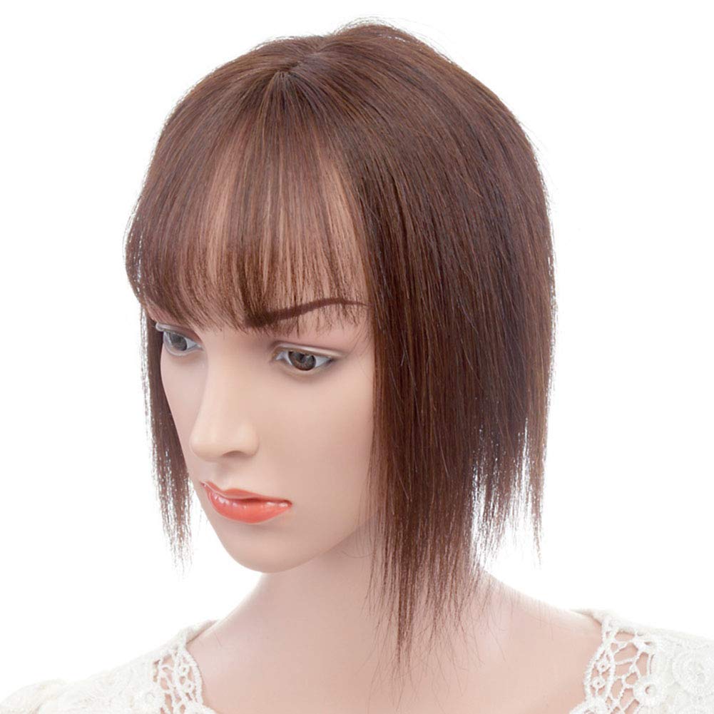 Silky Straight Human Hair Topper Clip-in Wiglet with 3D Wispy Fringe - 35cm Brown | Natural-Looking Hair Extension for Thinning Hair & Instant Volume | Perfect for Daily Wear, Parties & Special Occasions