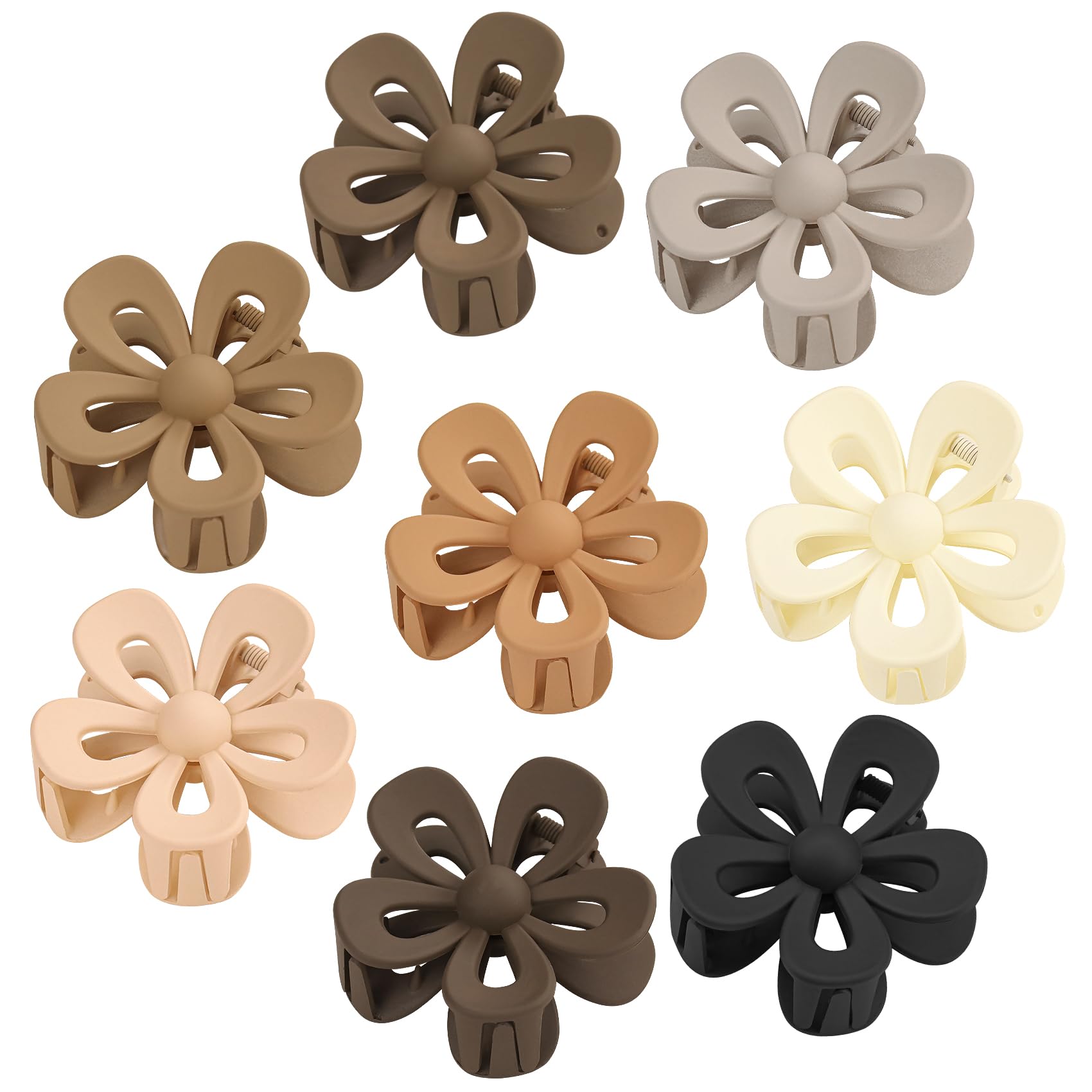 8PCS Matte Hair Clips for Women and Girls - Non-Slip Flower Claws for Thick Hair, Large Khaki Daisy Hairpins with Strong Hold | Perfect for School, Work, Parties and Everyday Hairstyles