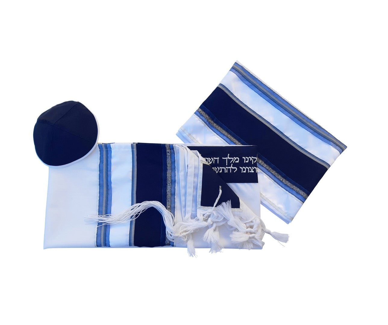 Blue Gray and Silver Stripes Tallit Prayer Shawl - Perfect for Jewish Religious Ceremonies, Synagogue Services & Bar Mitzvahs