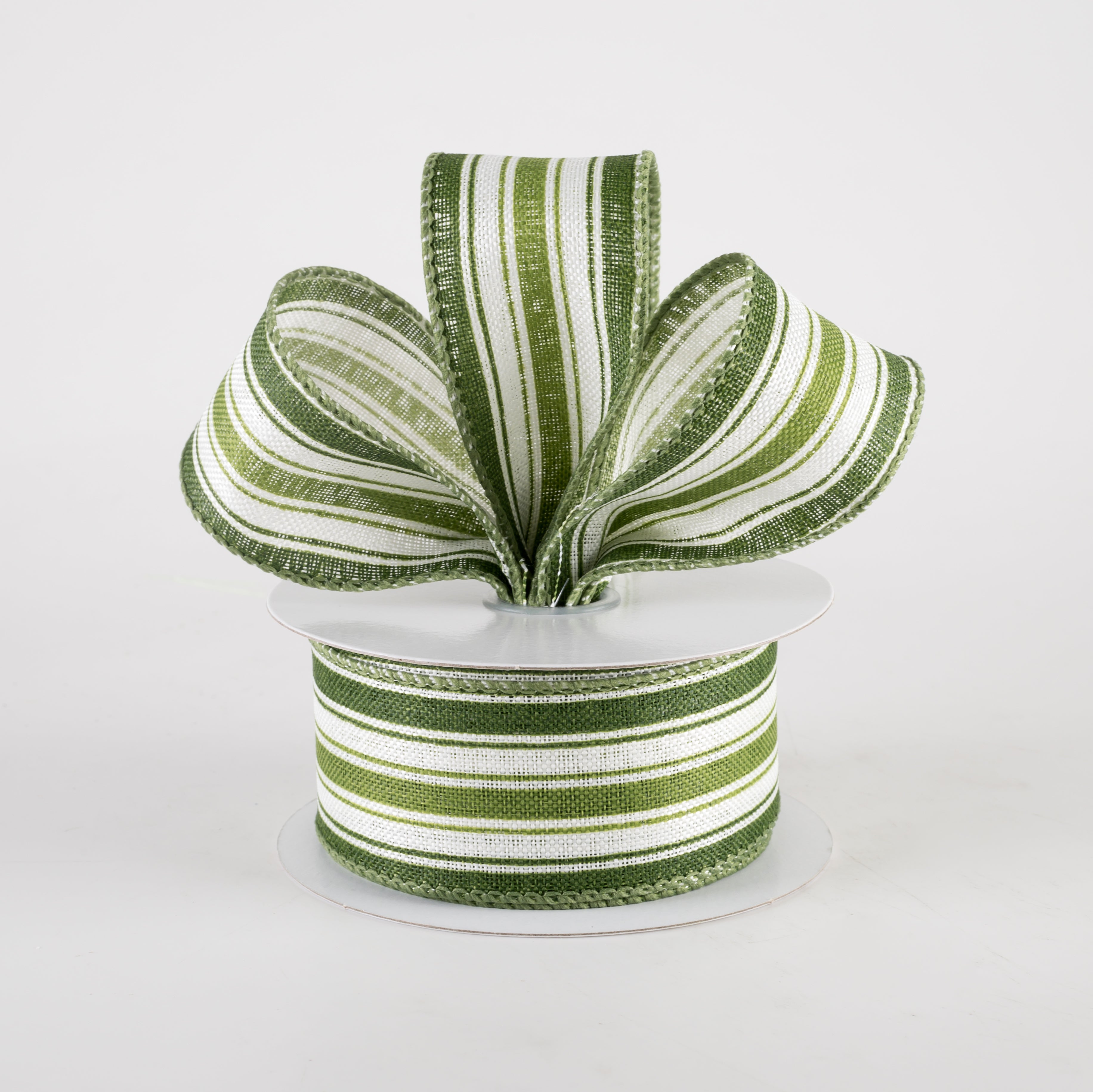 1.5 Inch Linen Ticking Striped Ribbon - White, Sage Green, Willow (10 Yards) for DIY Crafts, Gift Wrapping, Home Decor & Scrapbooking