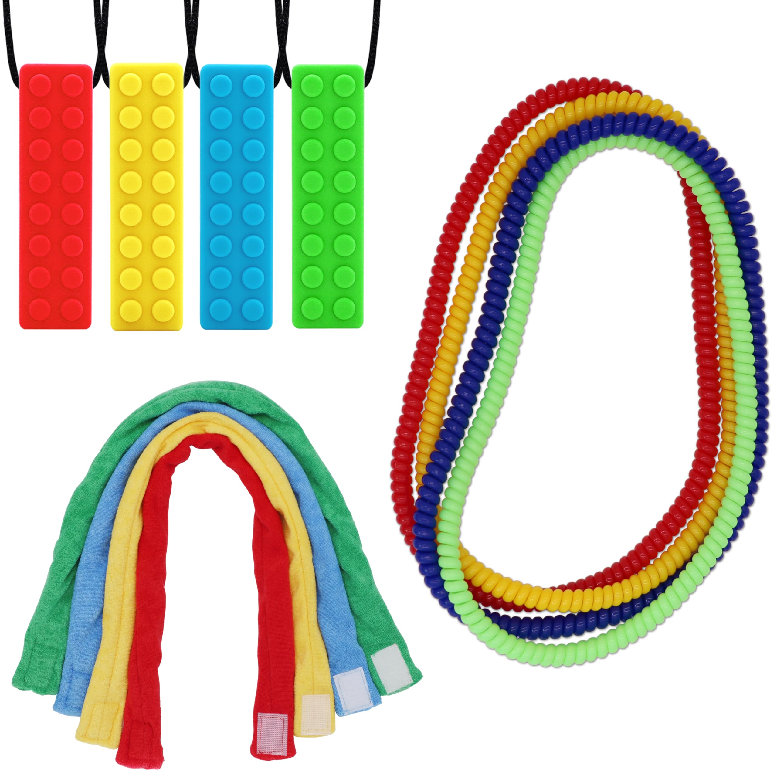 12 Pack Sensory Chew Necklaces for Kids & Adults - Autism & ADHD Chewing Toys, Anxiety Relief Fidget Necklace for Biting, Teething - Durable Silicone Chewable Blocks (Perfect for School, Travel & Stress Relief)