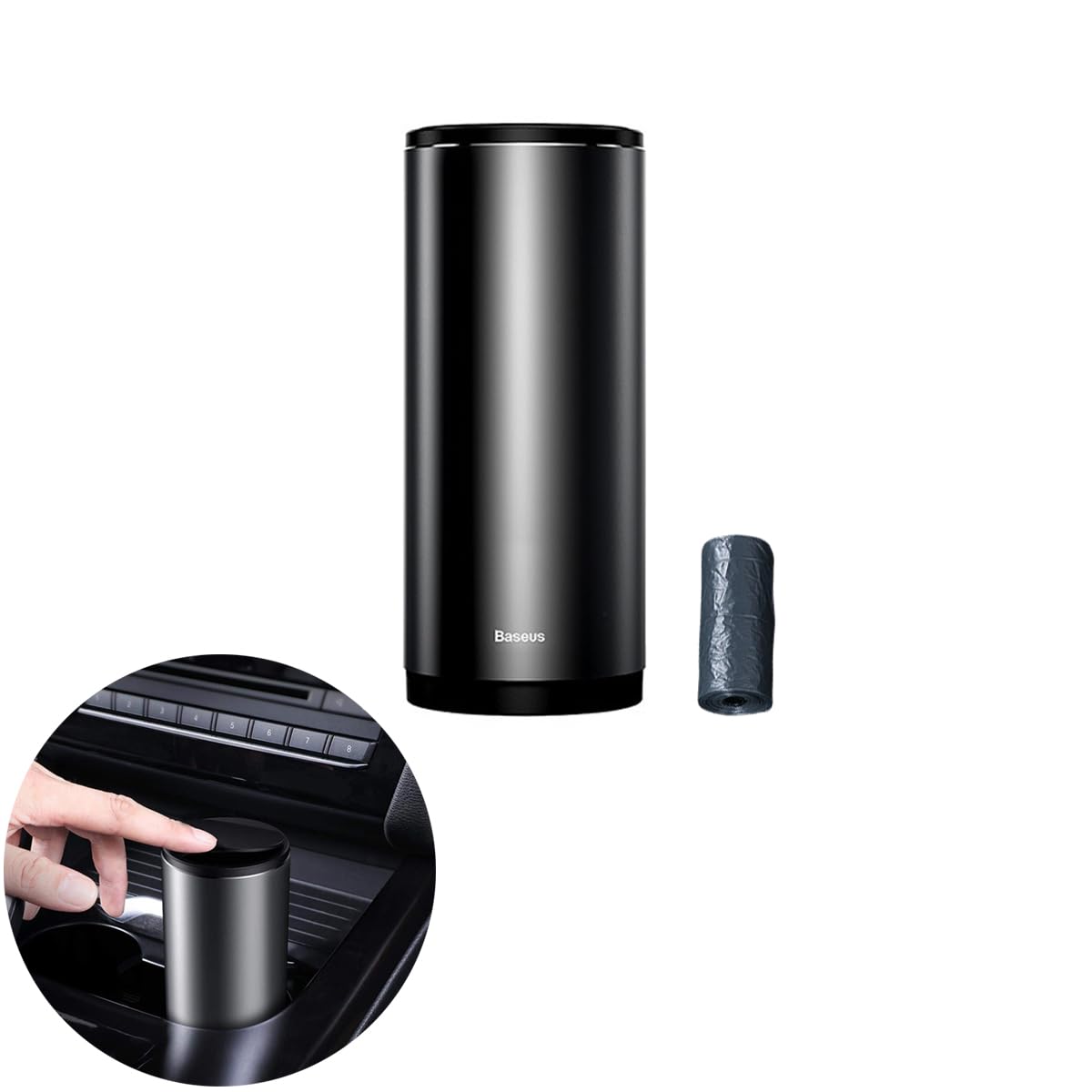 Tumecos Car Trash Can with Lid - Vehicle Cup Holder Garbage Bin, Auto Dust Box for Bottles & Small Waste - Perfect for Cars, Trucks & Road Trips (Black)