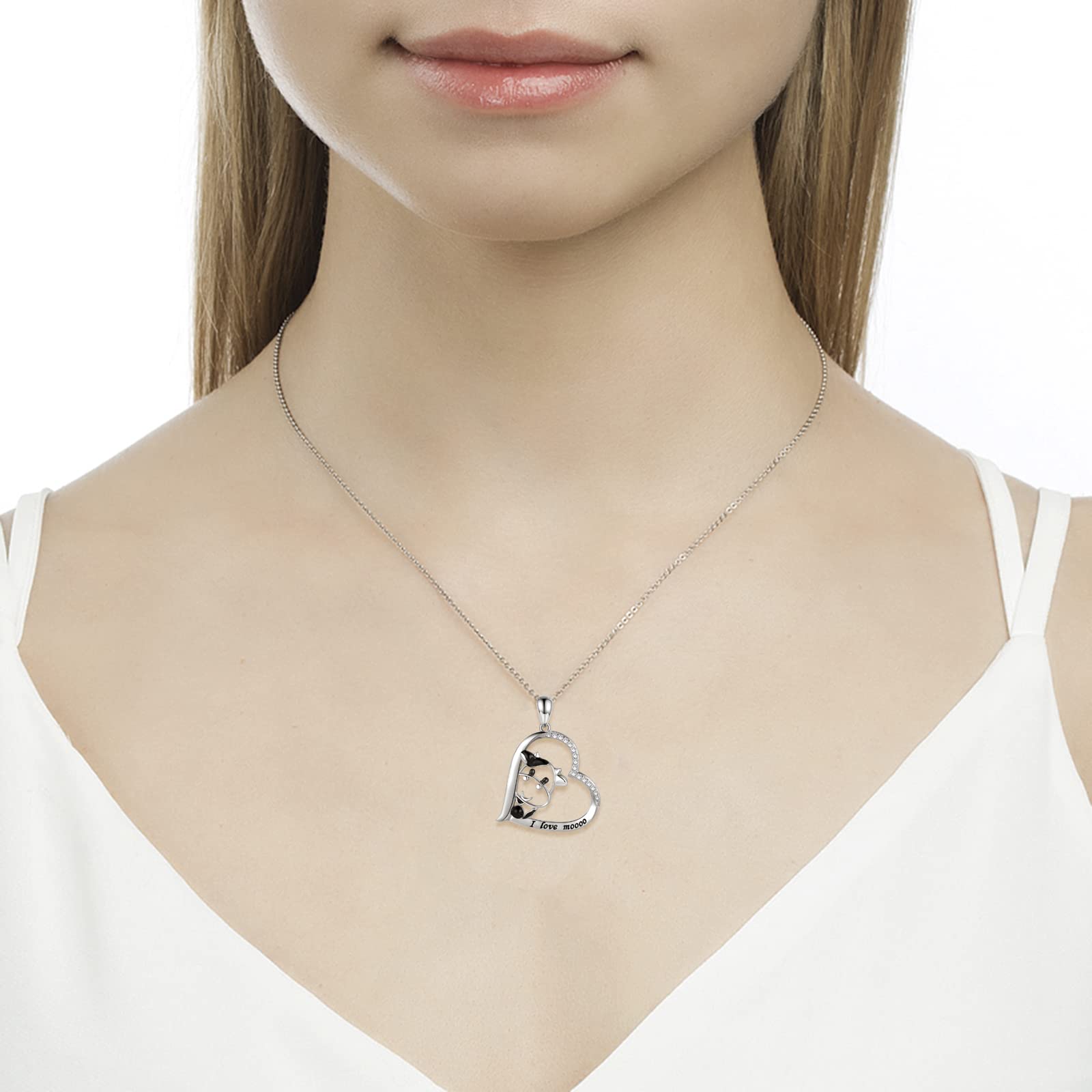 925 Sterling Silver Cow Necklace & Earrings Set - Cow Print Jewelry for Women & Girls | Birthday Gift for Her | Farmhouse Chic Style, Boho Fashion Accessory, Western Theme Outfit Jewelry