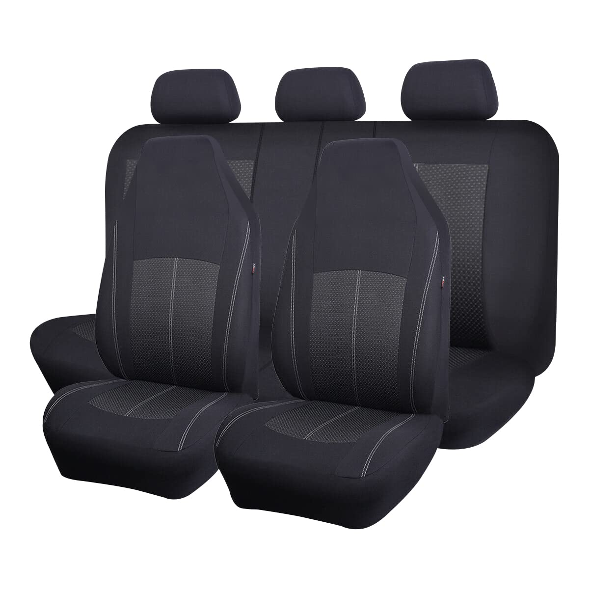Universal Car Seat Covers Full Set - High Back Jacquard & Polyester for Most Cars, Trucks, SUVs and Vans | Airbag Compatible, Comfortable & Durable | Perfect for Road Trips, Daily Commute and Family Travel (Black)