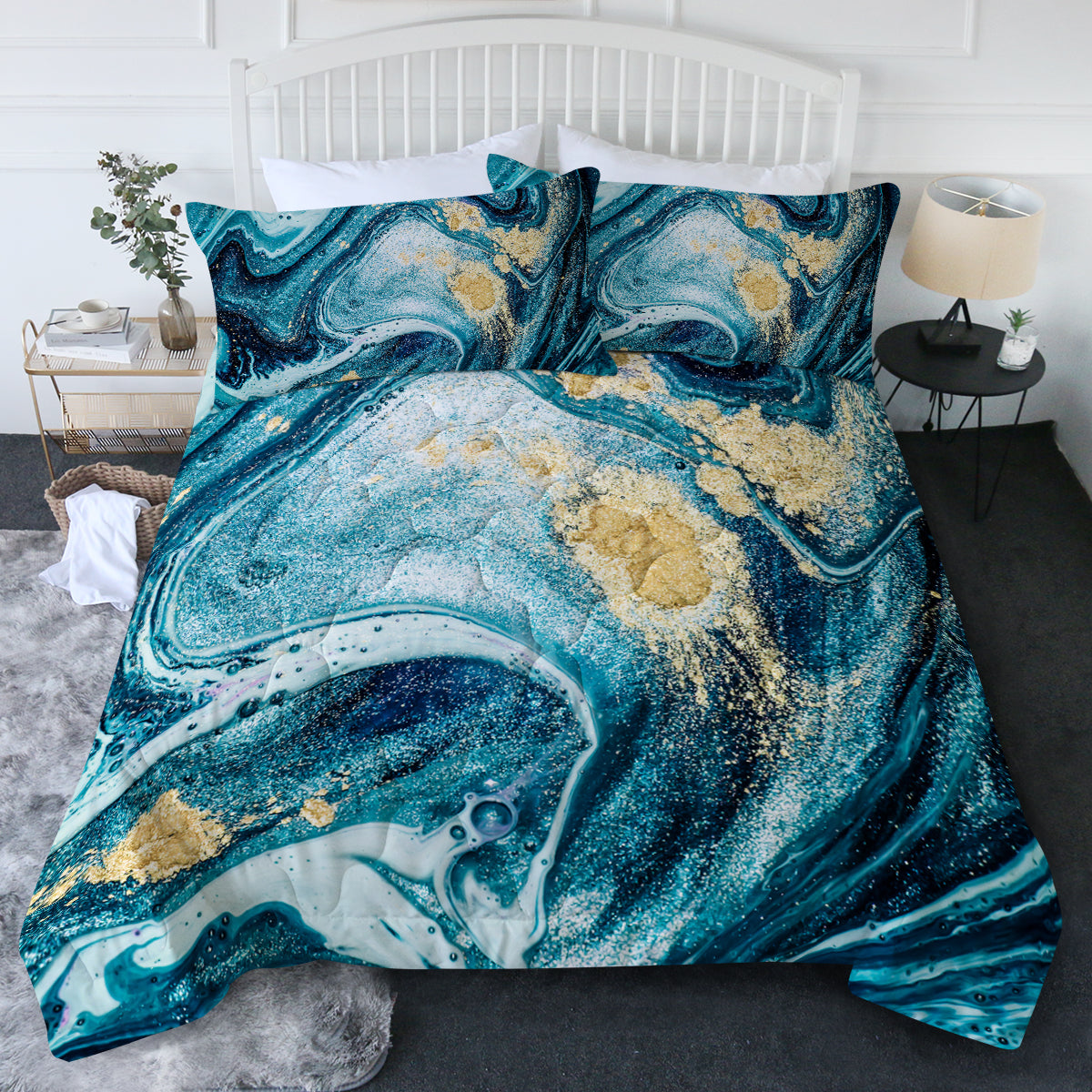 Bondi Beach Comforter Set - Queen Size 3-Piece Bedding Set with Soft Microfiber, Coastal Blue & White Striped Design - Perfect for Beach House, Guest Room & Coastal-Themed Bedrooms