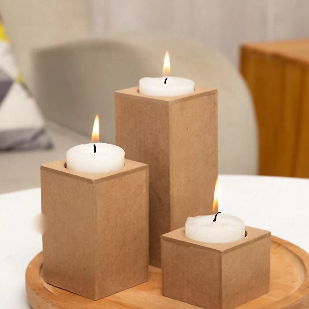 3 Pcs Wooden Candlestick Holders - Rustic Pillar Candle Stands for Table Centerpiece, Home & Living Room Decor - Perfect for Weddings, Dinner Parties, and Cozy Fall Evenings